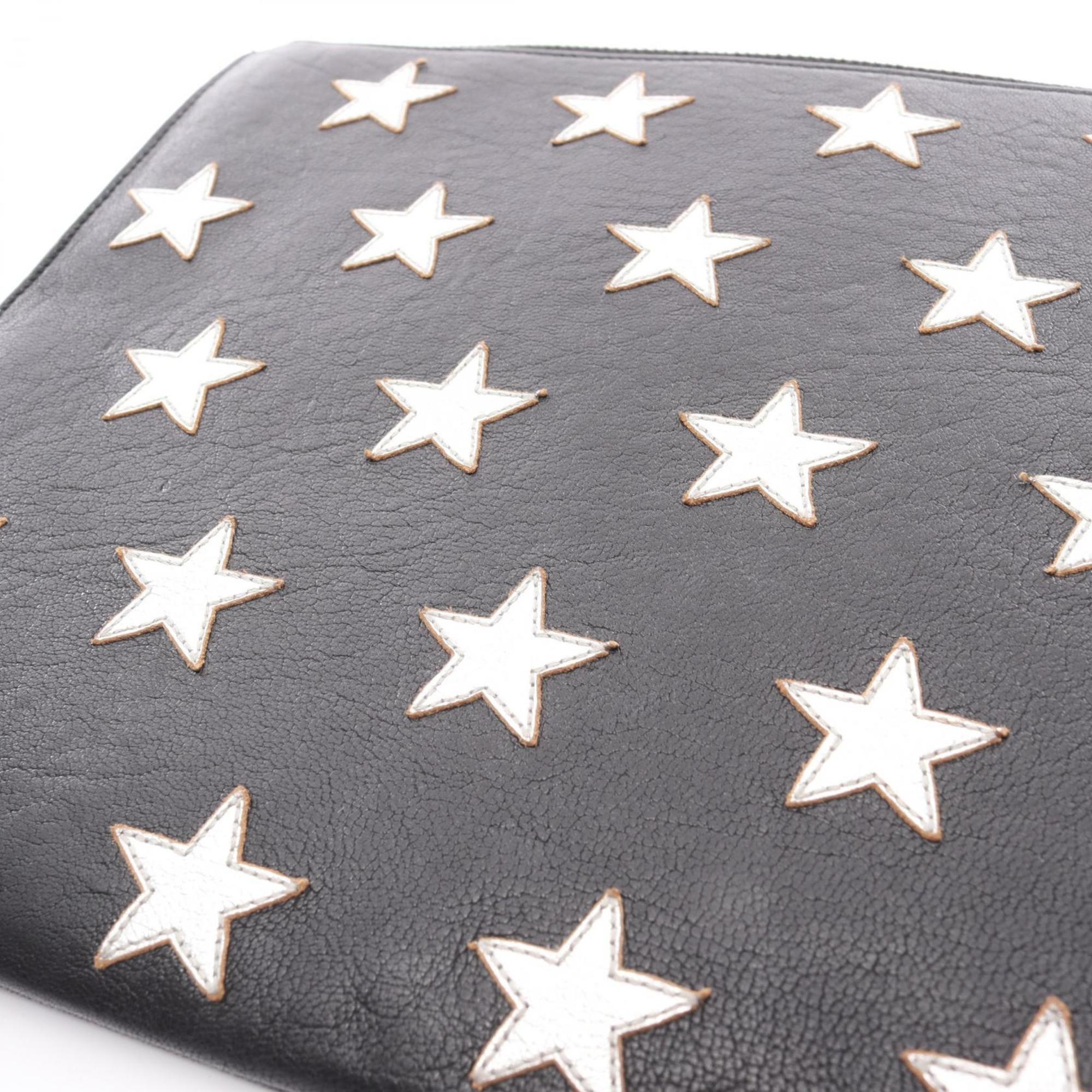 Yves Saint Laurent Black Silver Leather Clutch Bag (Pre-Owned)