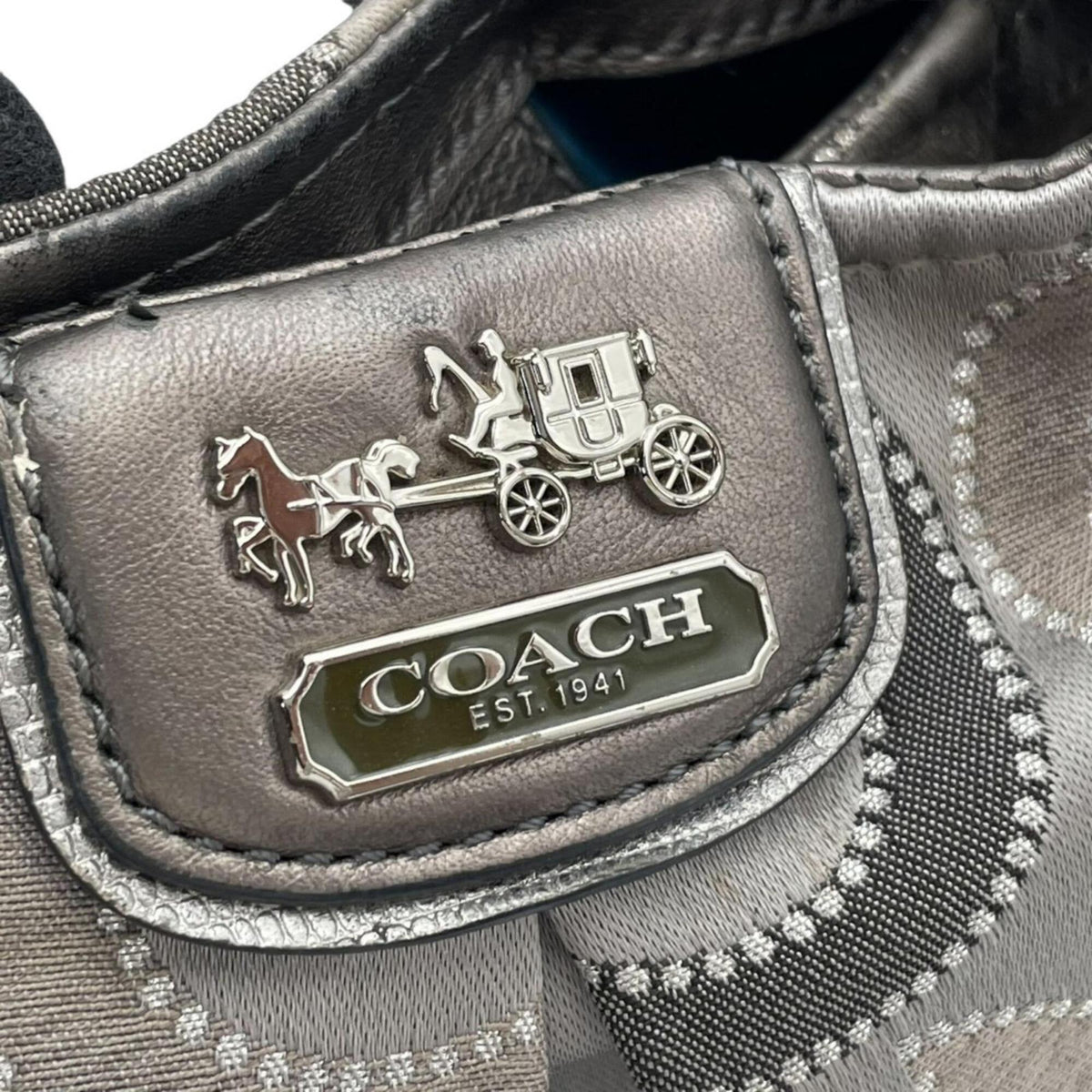 Coach Dark Gray Gray Canvas Leather Shoulder Bag (Pre-Owned)