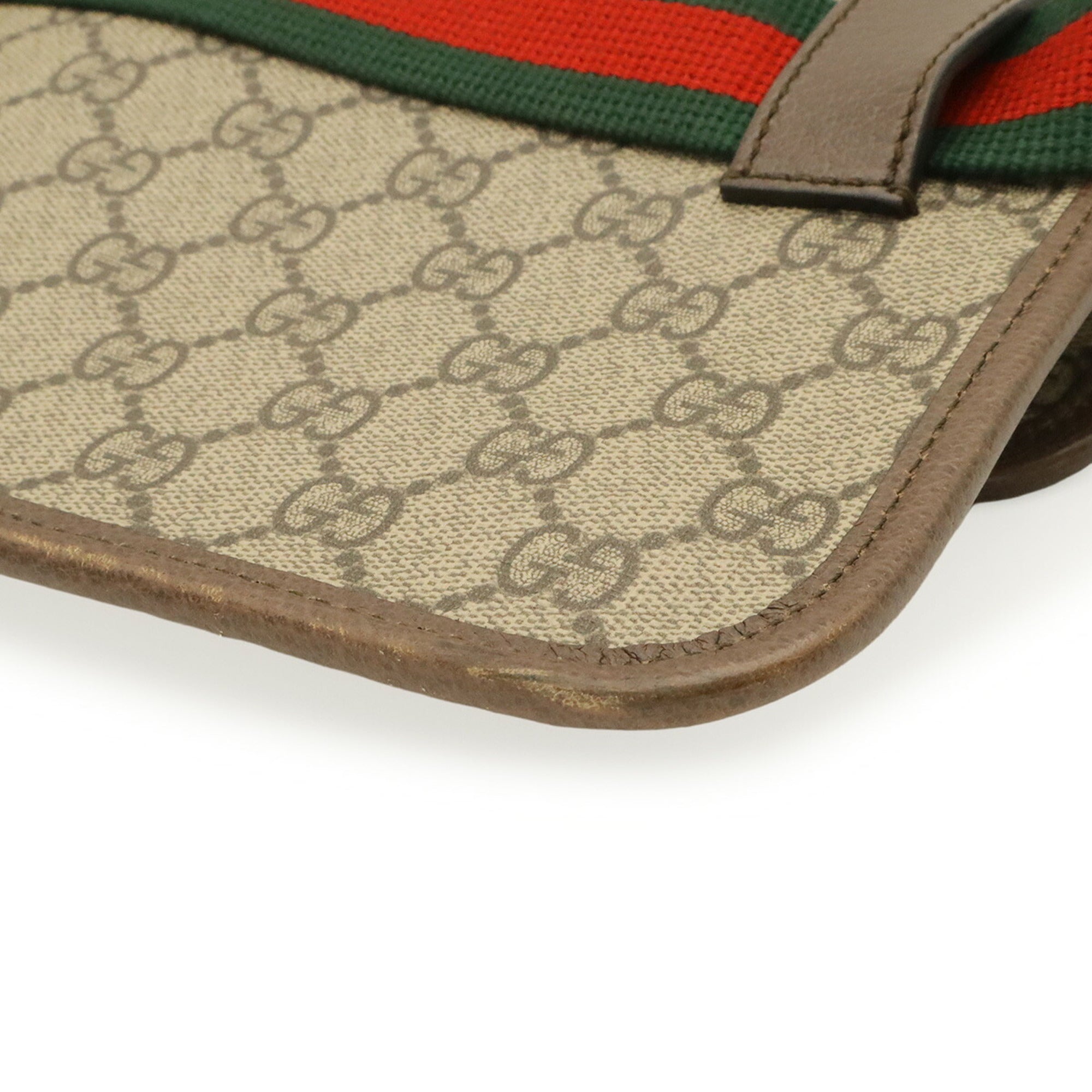 Gucci Sherry Line Beige Brown Green Khaki Red Color Gg Supreme Canvas Pvc Coated Canvas Leather Fanny Pack Sling Bag (Pre-Owned)