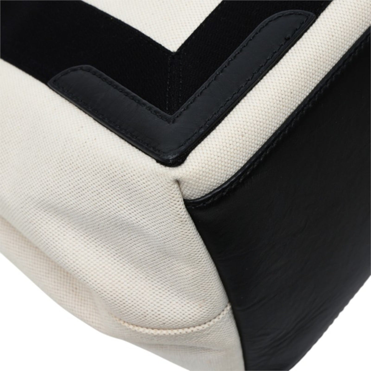 Balenciaga Black Ivory Canvas Leather Handbag Tote Bag (Pre-Owned)
