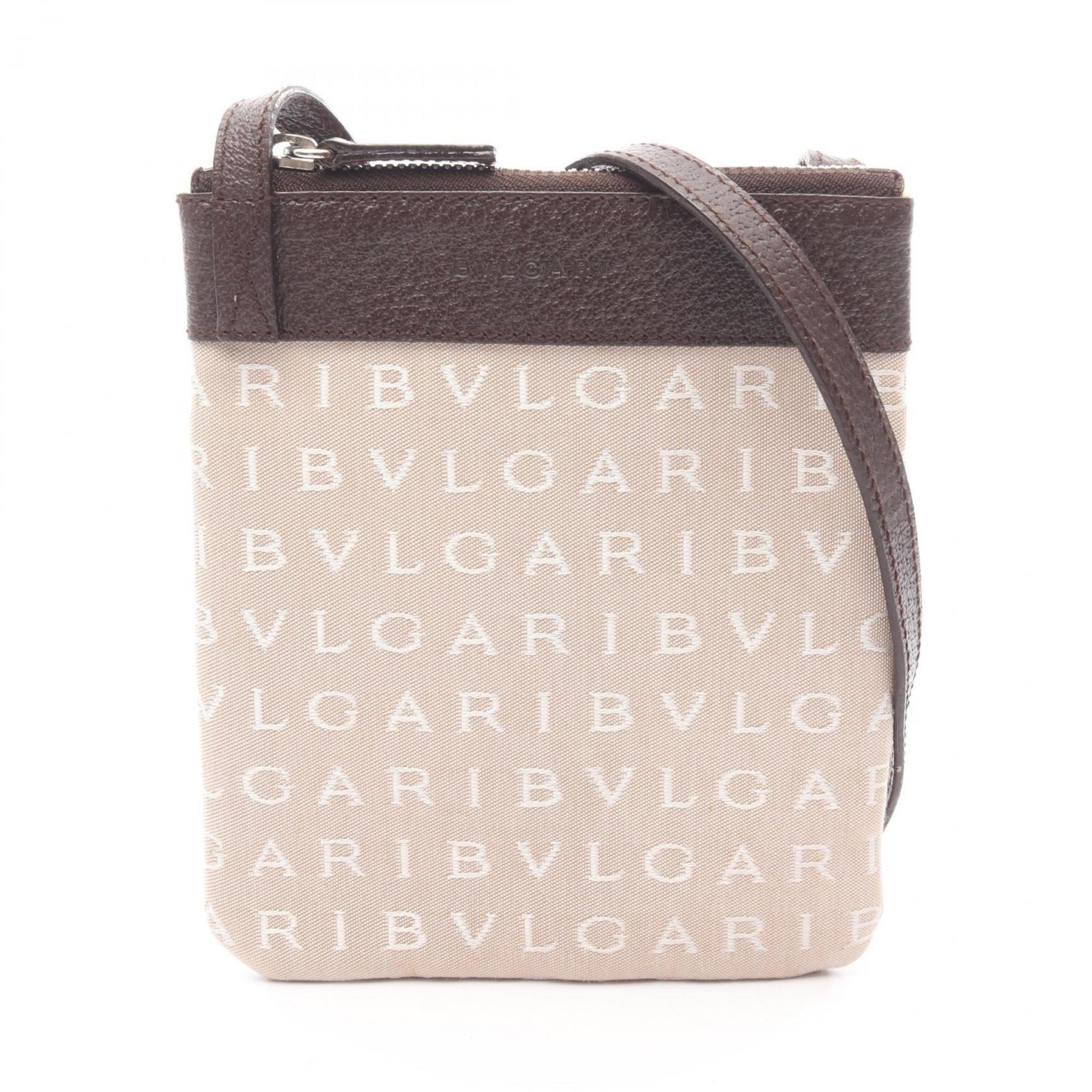 Bvlgari Beige Brown White Canvas Leather Handbag Shoulder Bag (Pre-Owned)