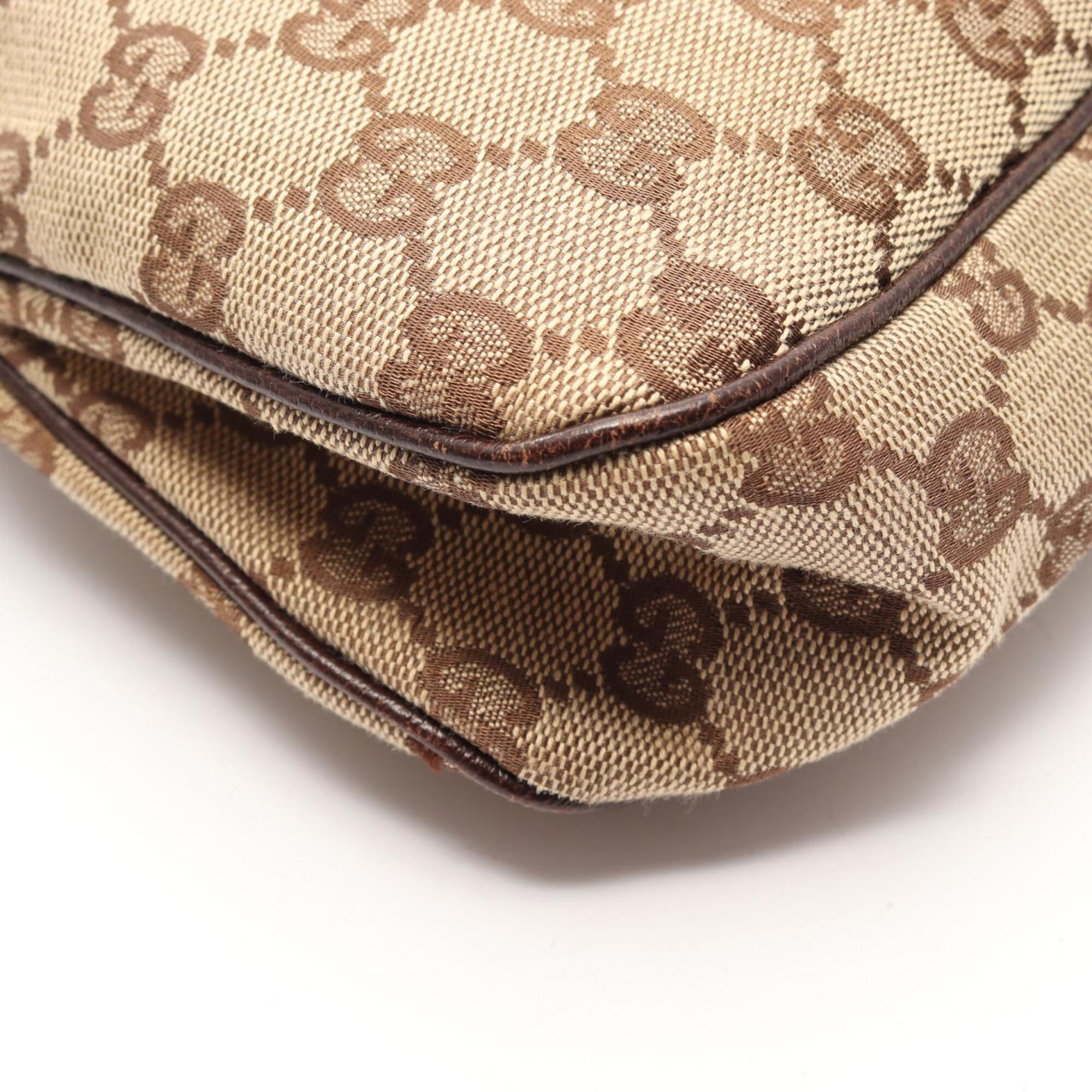Gucci Beige Brown Leather Canvas Handbag Shoulder Bag (Pre-Owned)
