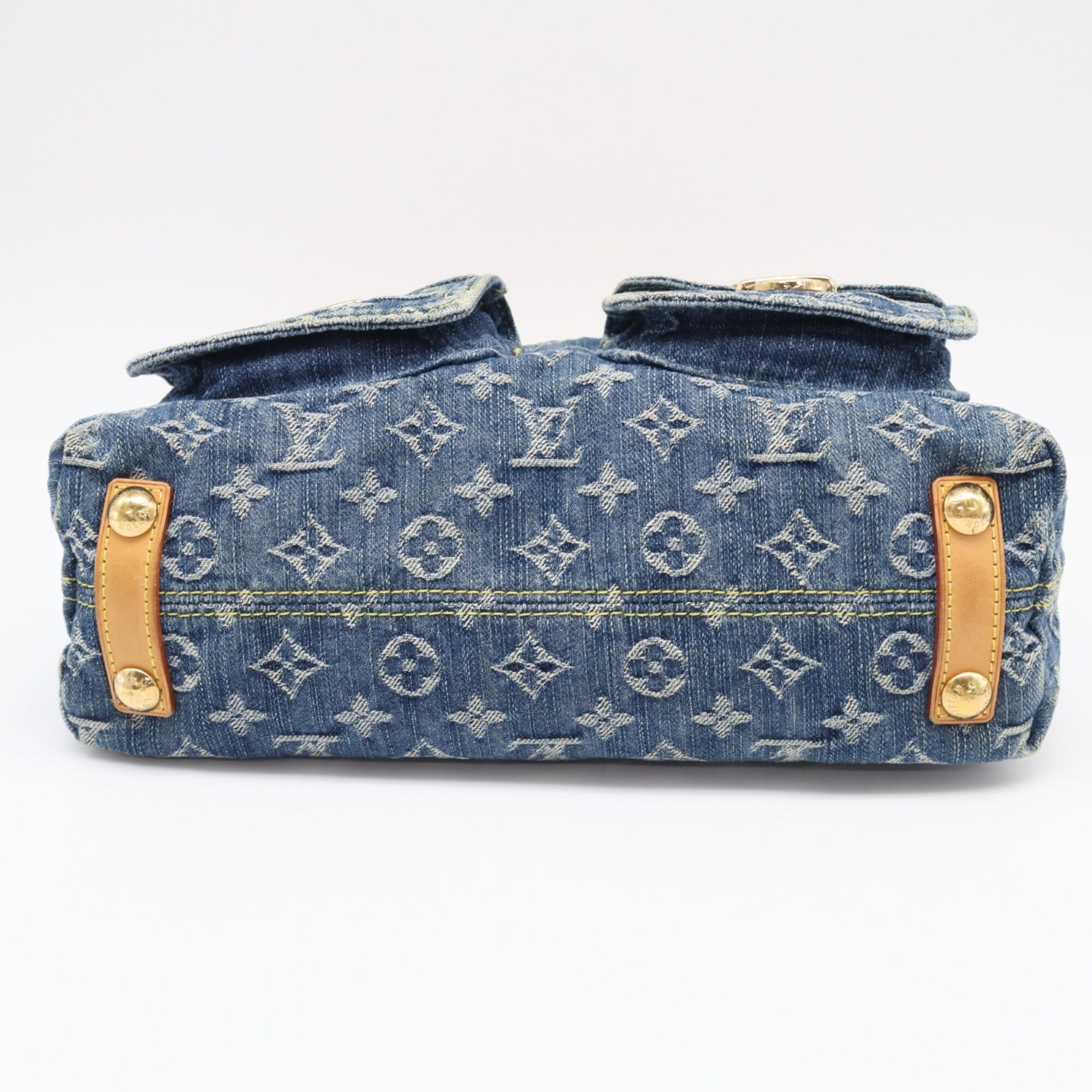 Louis Vuitton Monogram Denim Beige Blue Cotton Leather Shoulder Bag (Pre-Owned)