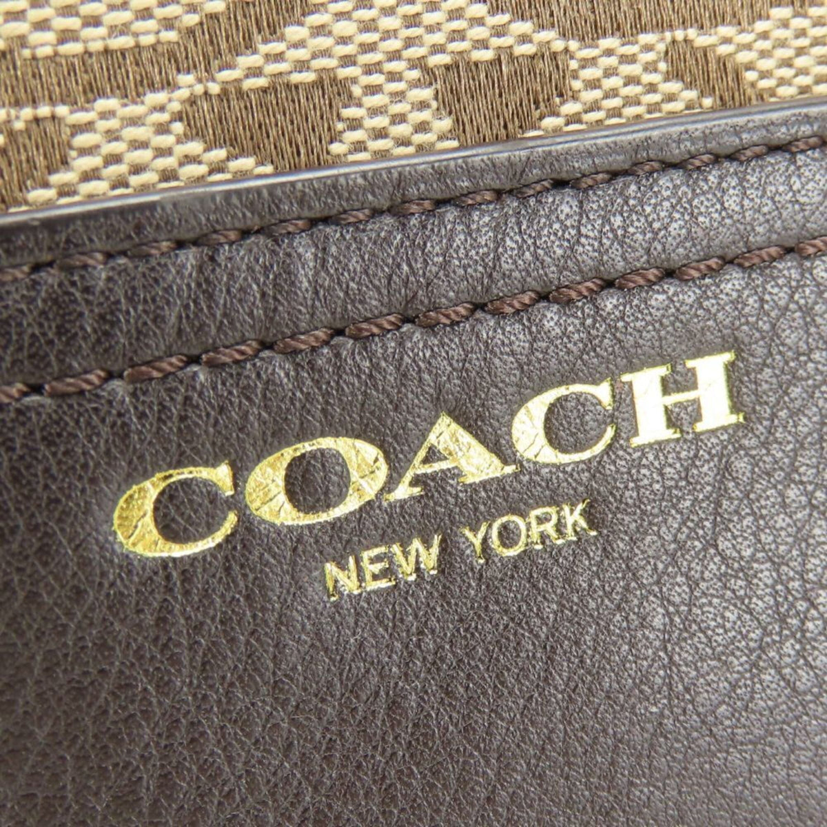 Coach Signature Beige Dark Brown Canvas Leather Shoulder Bag (Pre-Owned)