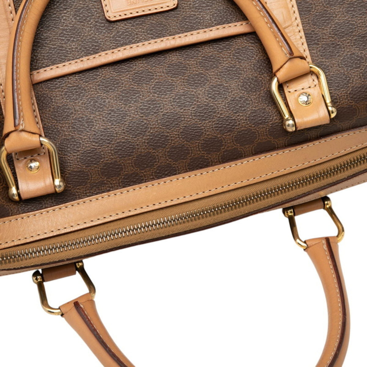 Celine Macadam Beige Brown Pvc Leather Boston Bag Handbag (Pre-Owned)