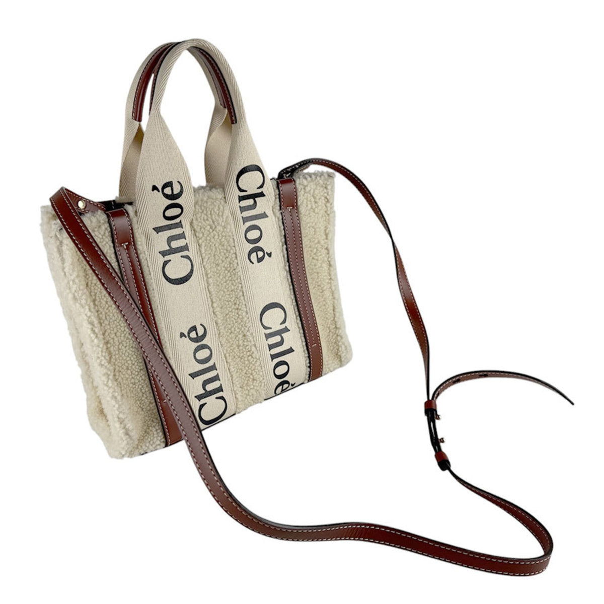 Chloé Brown Ivory Leather Fur Handbag Shoulder Bag (Pre-Owned)