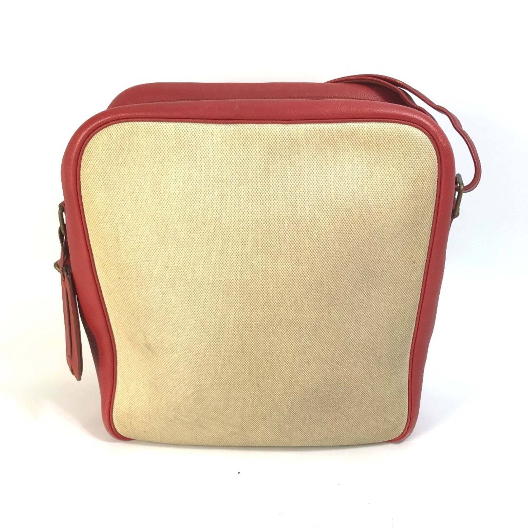 Hermes Beige Red Color Toile H Leather Shoulder Bag (Pre-Owned)