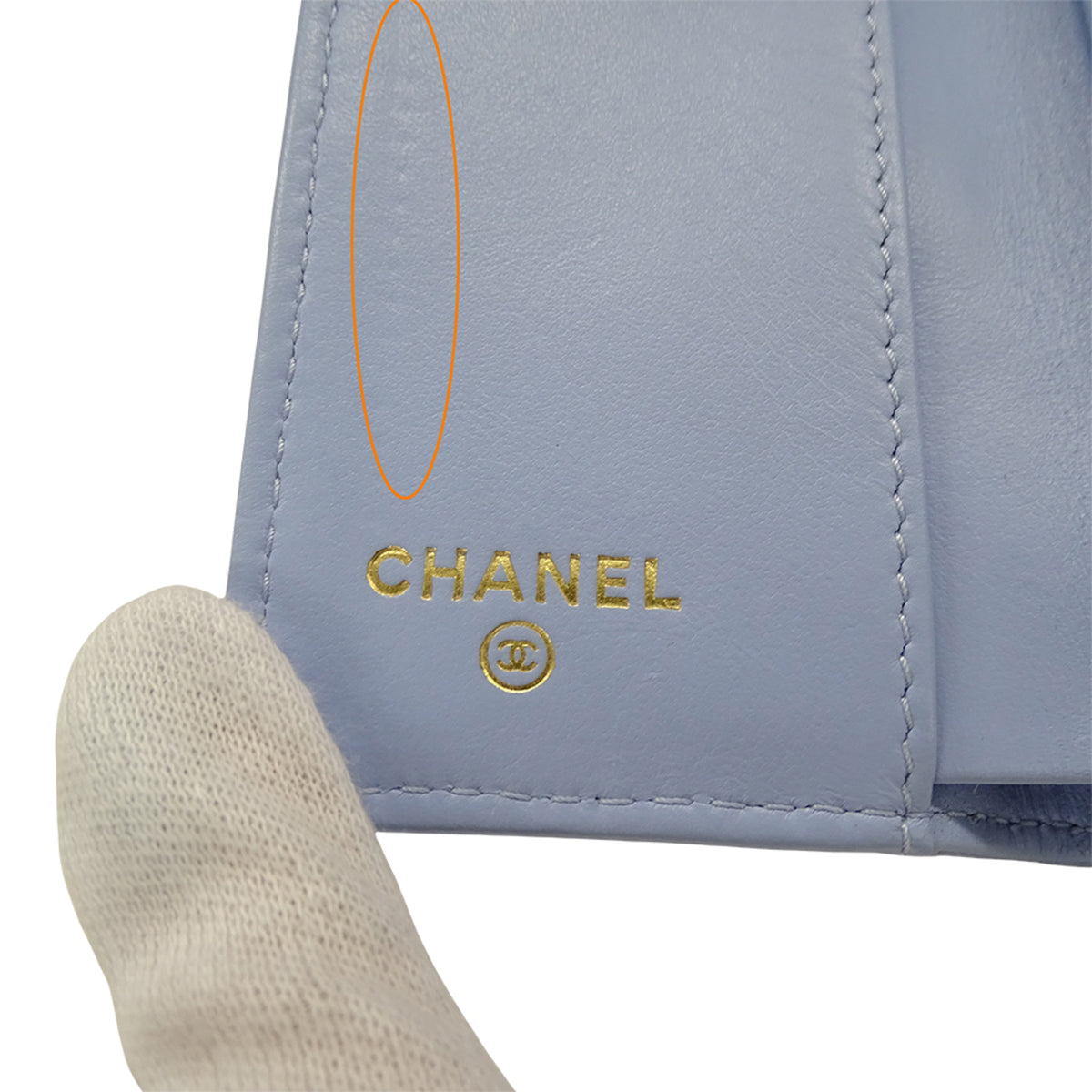 Chanel Light Blue Grained Calfskin Wallet (Tri-Fold) (Pre-Owned)