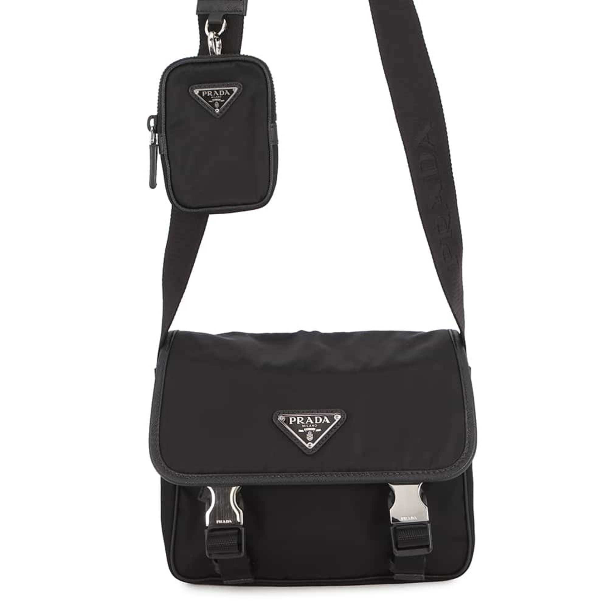Prada Black Nylon Leather Handbag Pouch Shoulder Bag (Pre-Owned)