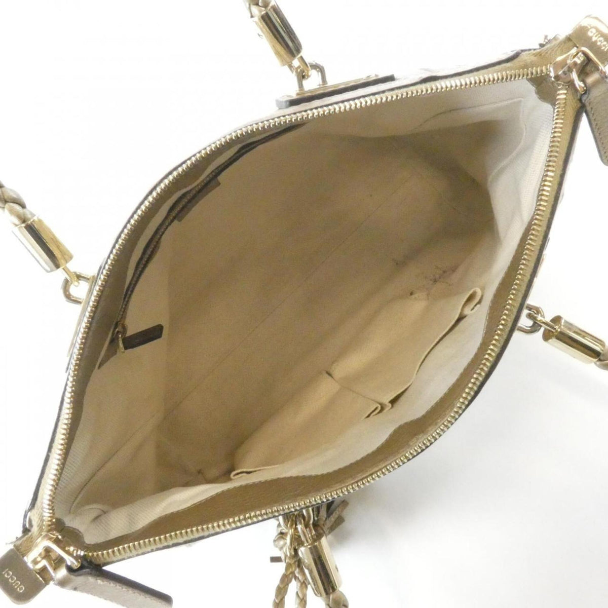 Gucci Beige Gg Canvas Leather Handbag (Pre-Owned)