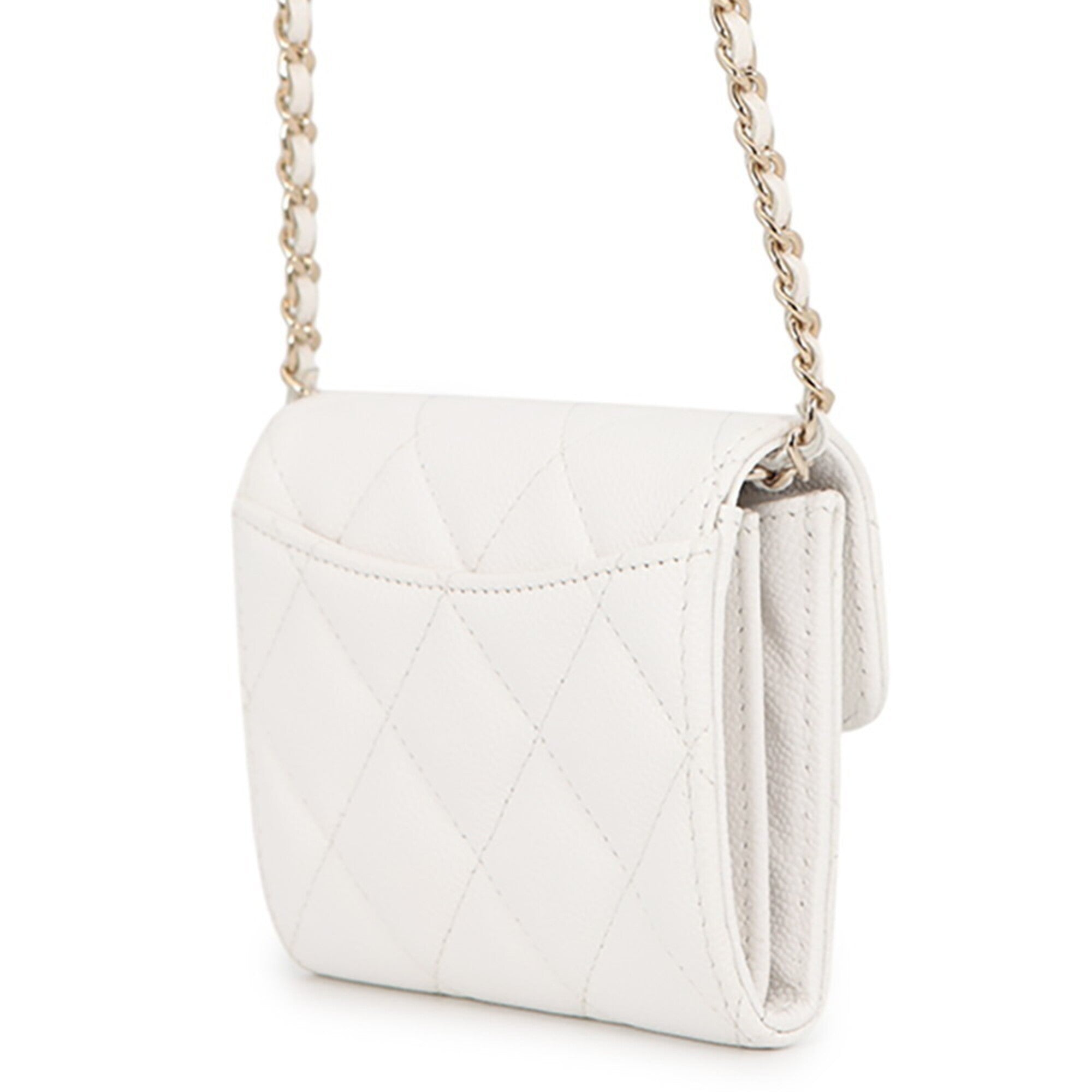 Chanel Champagne Gold White Grained Calfskin Chain/Shoulder Wallet (Pre-Owned)