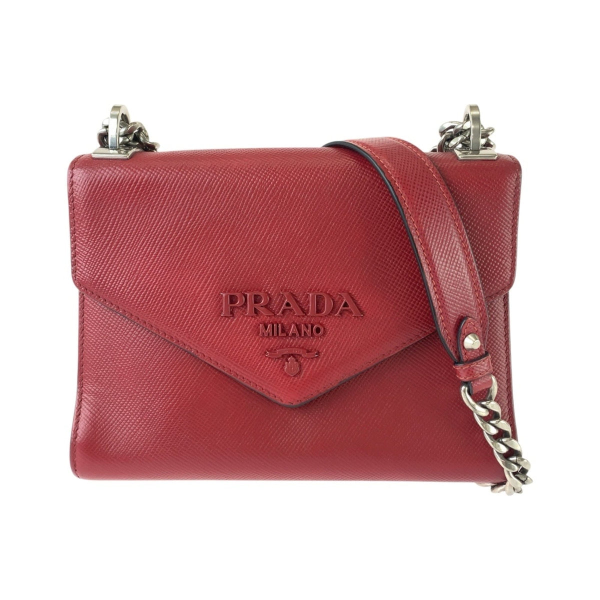 Prada Saffiano Red Color Leather Pochette Shoulder Bag (Pre-Owned)