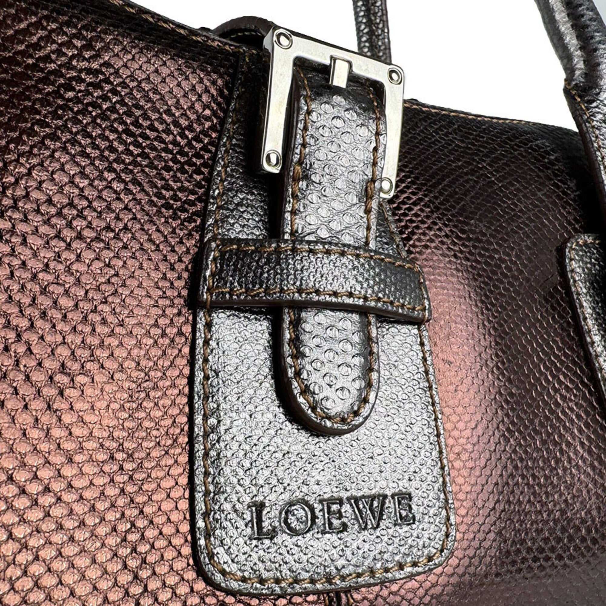 Loewe Brown Gray Leather Handbag (Pre-Owned)