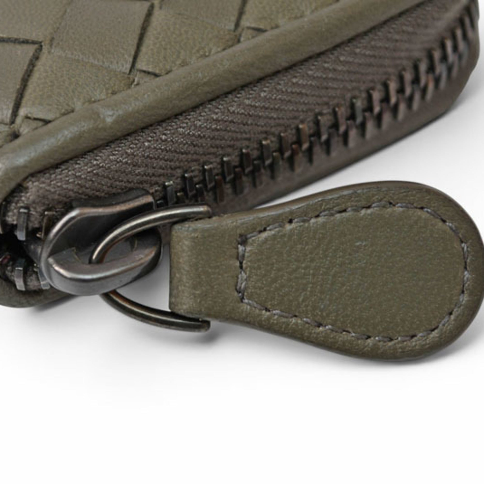 Bottega Veneta Intrecciato Gray Khaki Coin Purse/Coin Case (Pre-Owned)