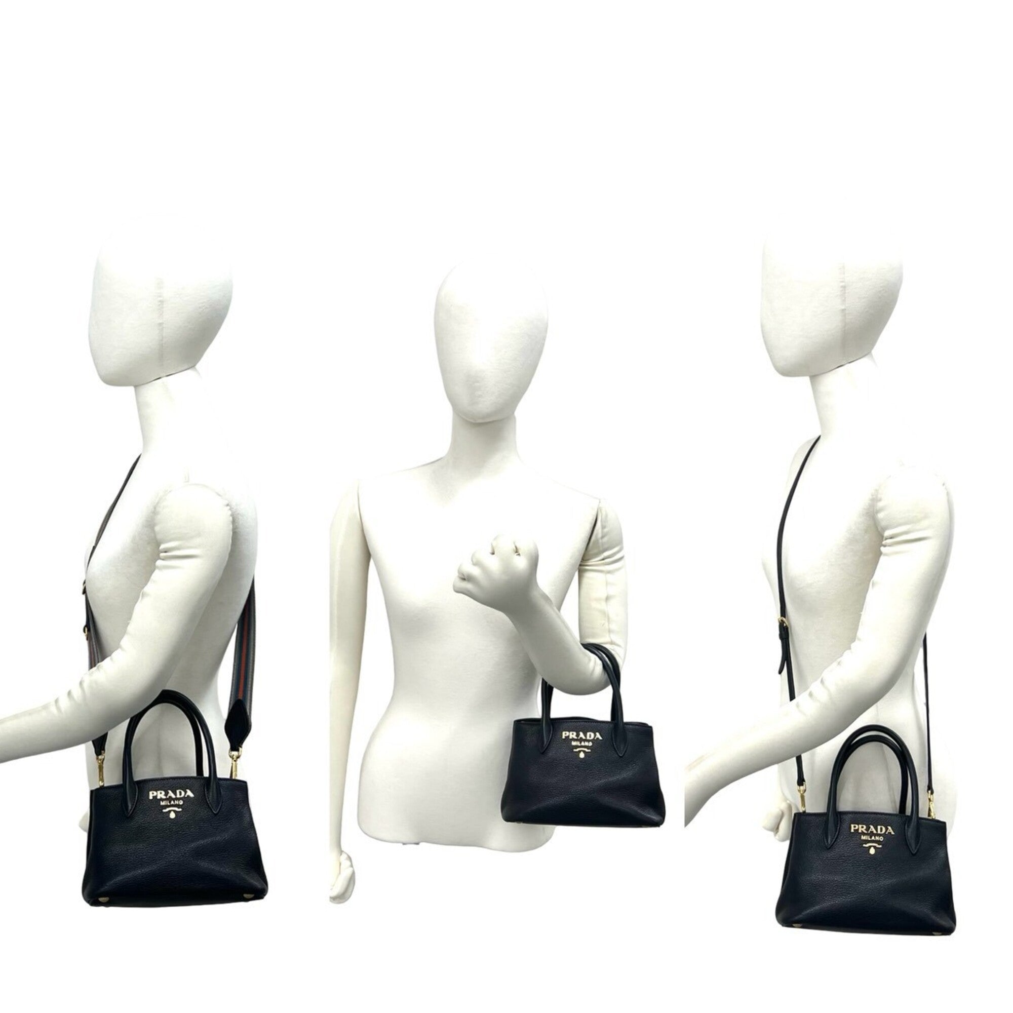 Prada Black Leather Handbag Shoulder Bag Tote Bag (Pre-Owned)