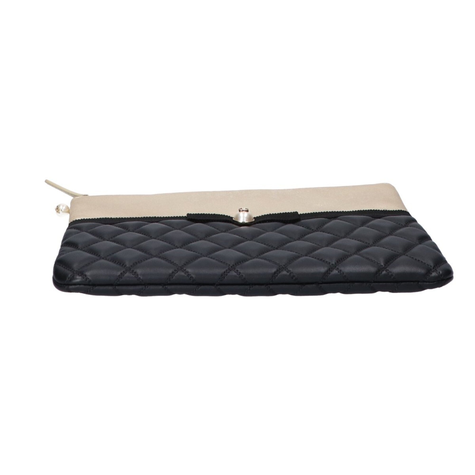 Chanel Black Champagne Gold Leather Clutch Bag (Pre-Owned)