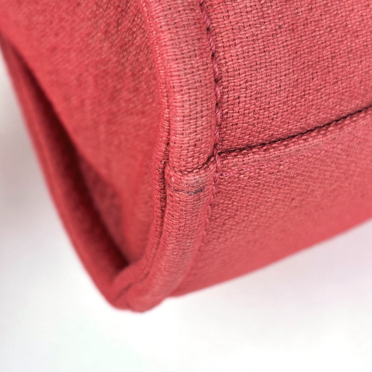 Chanel Deauville Red Color Canvas Leather Tote Bag (Pre-Owned)
