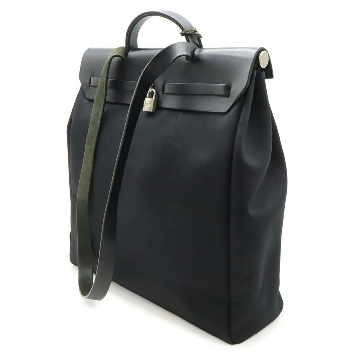 Hermes Black Canvas Handbag Shoulder Bag (Pre-Owned)