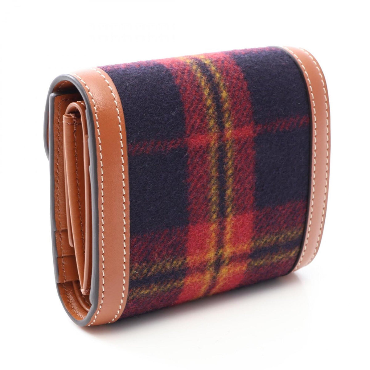 Celine Brown Multi-Color Navy Wool Leather Wallet (Tri-Fold) (Pre-Owned)