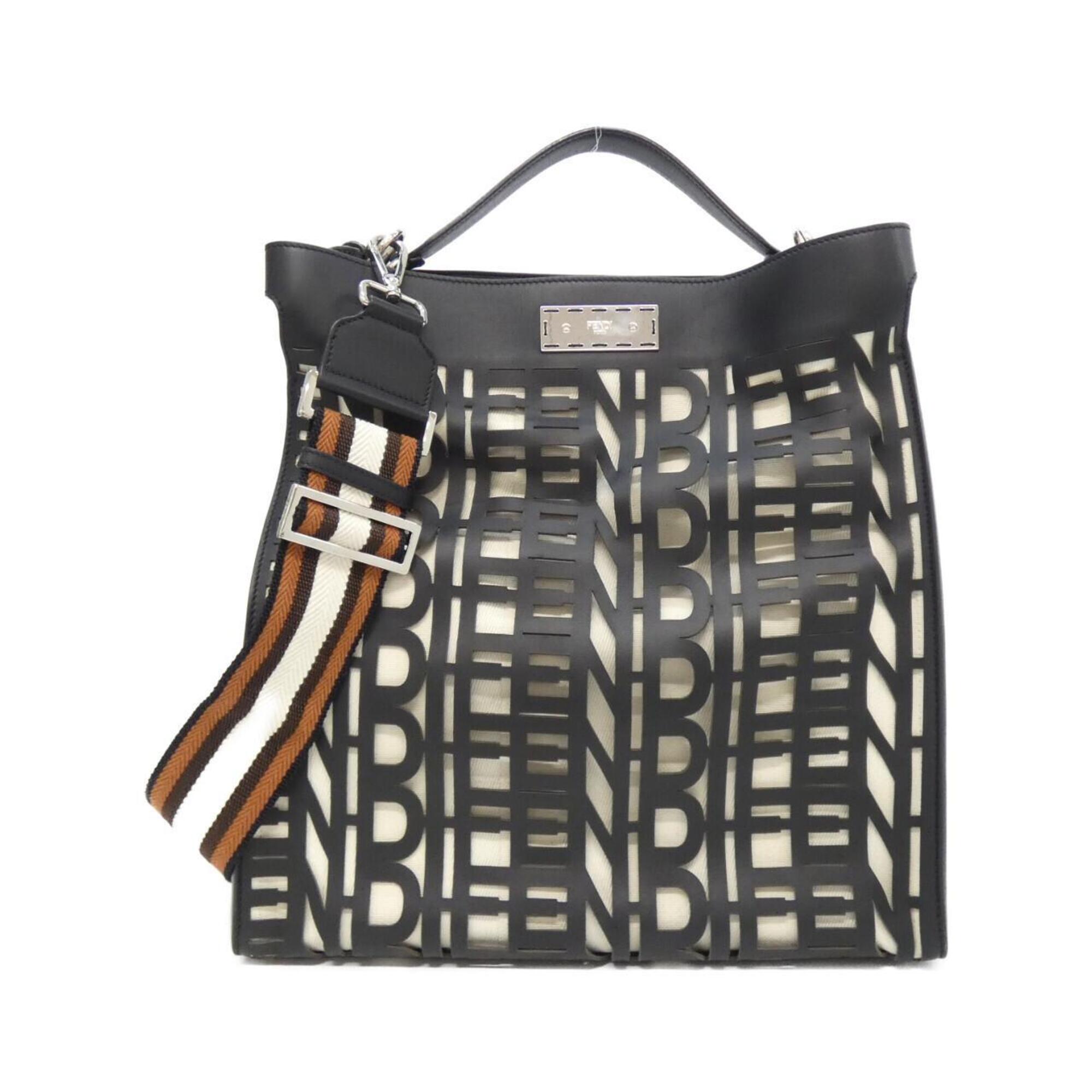 Fendi Peekaboo Black White Canvas Leather Handbag (Pre-Owned)