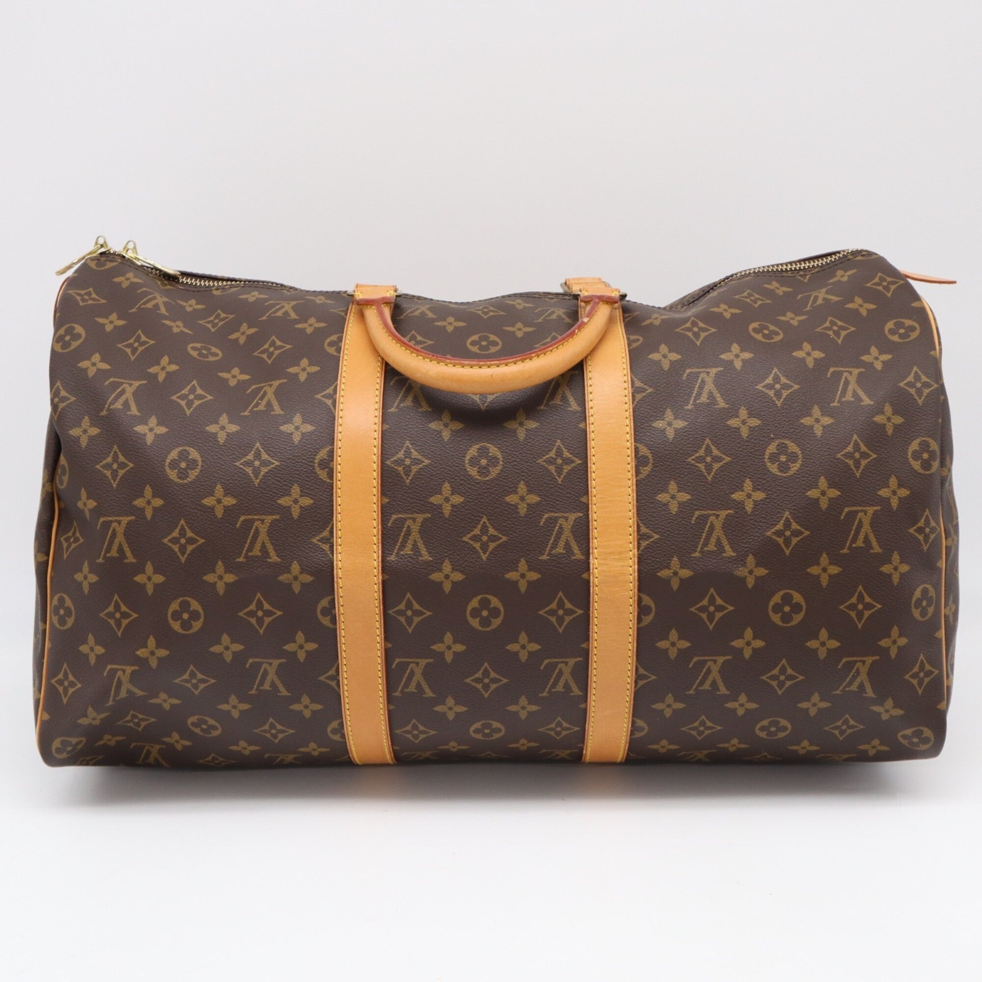 Louis Vuitton Beige Brown Monogram Leather Coated Canvas Boston Bag Handbag (Pre-Owned)