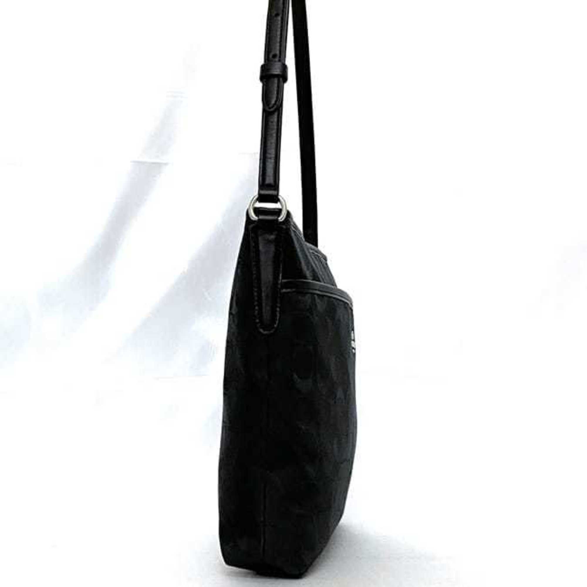 Coach Black Canvas Leather Shoulder Bag (Pre-Owned)