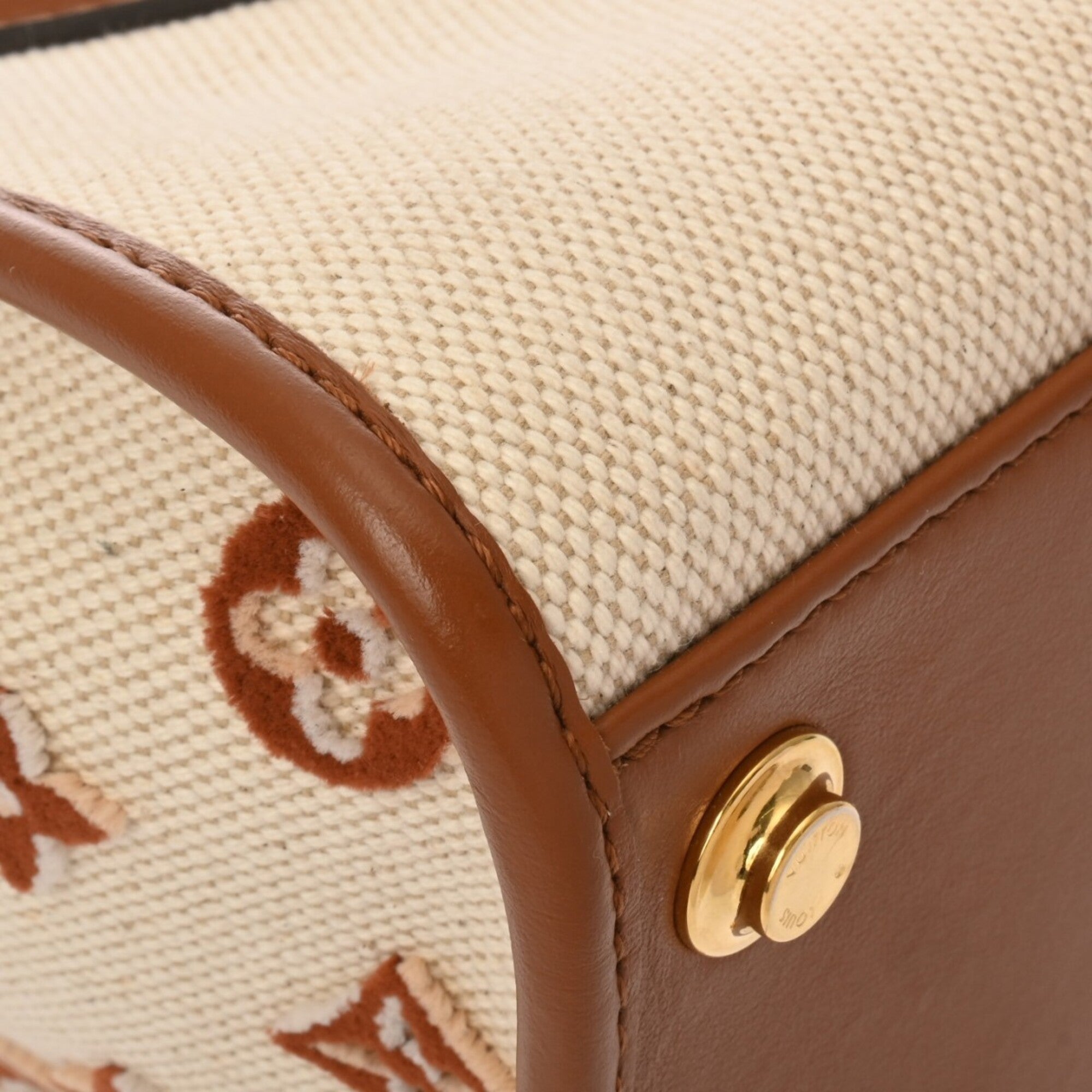 Louis Vuitton Beige Brown Canvas Leather Handbag (Pre-Owned)