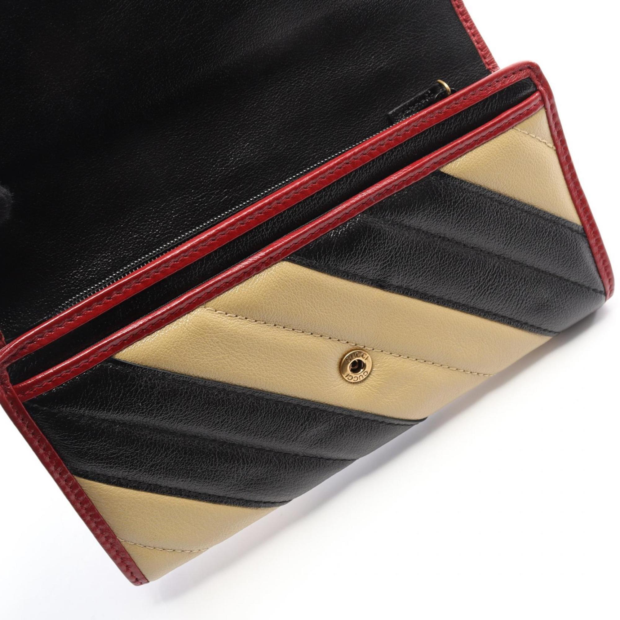 Gucci Beige Black Red Color Leather Long Wallet (Bi-Fold) (Pre-Owned)