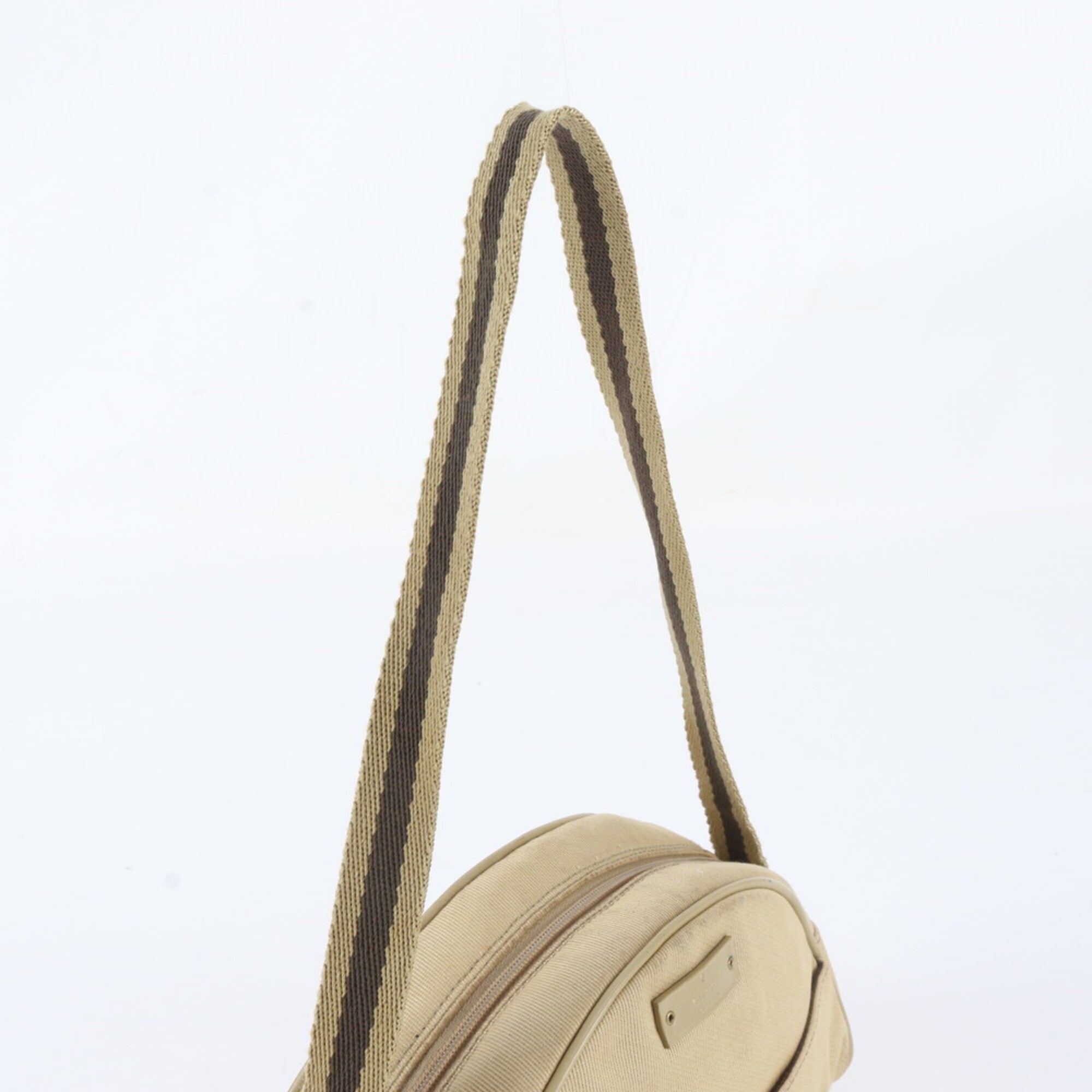 Gucci Beige Leather Canvas Handbag Shoulder Bag (Pre-Owned)