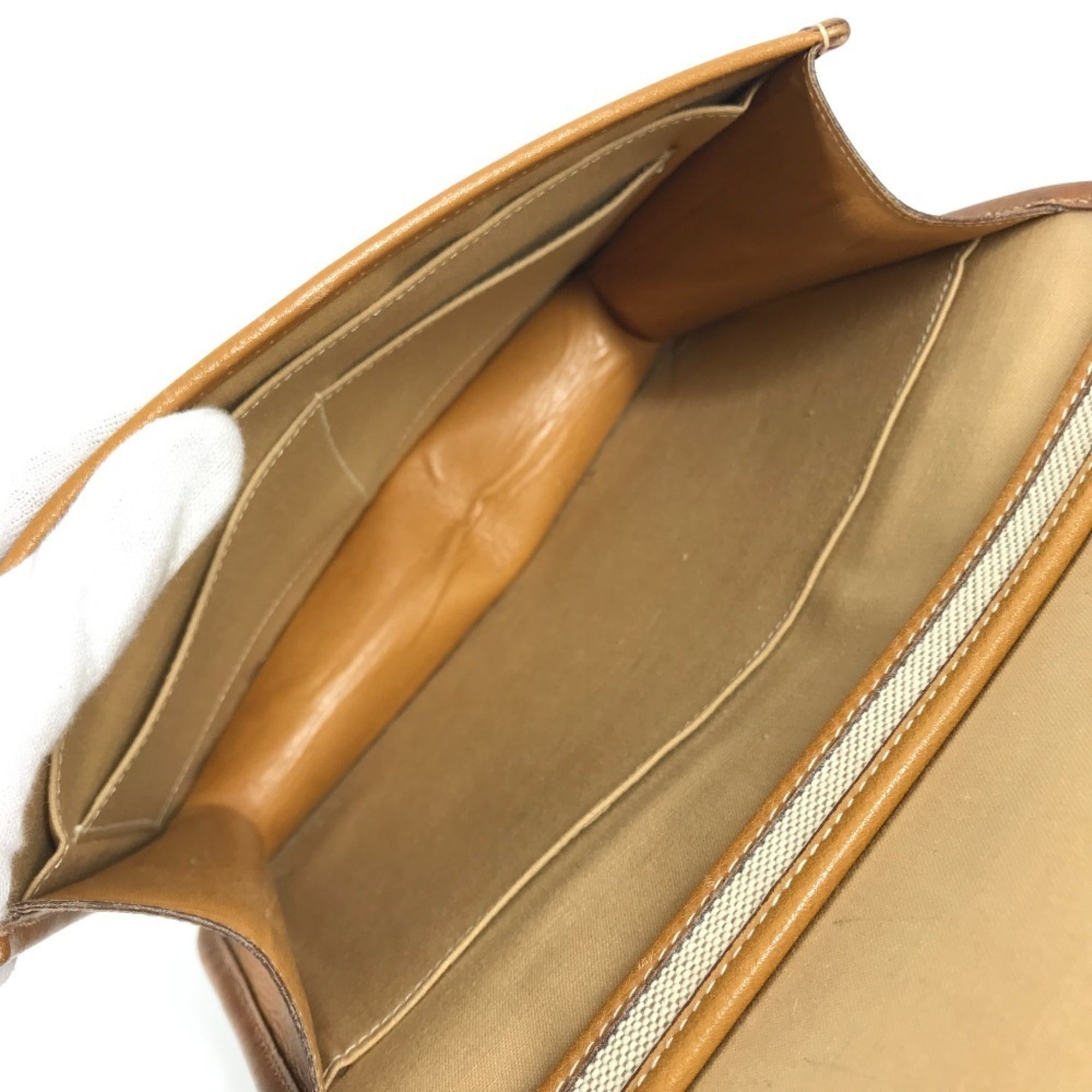 Hermes Beige Leather Canvas Handbag Pochette Shoulder Bag (Pre-Owned)