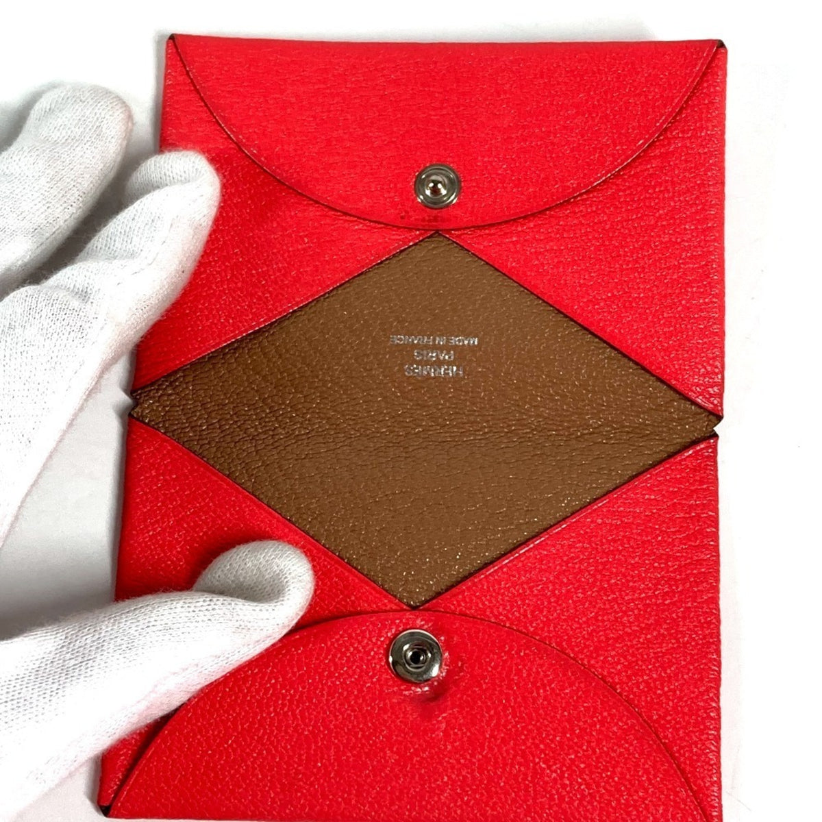 Hermes Beige Red Color Chevre Leather Coin Purse/Coin Case (Pre-Owned)