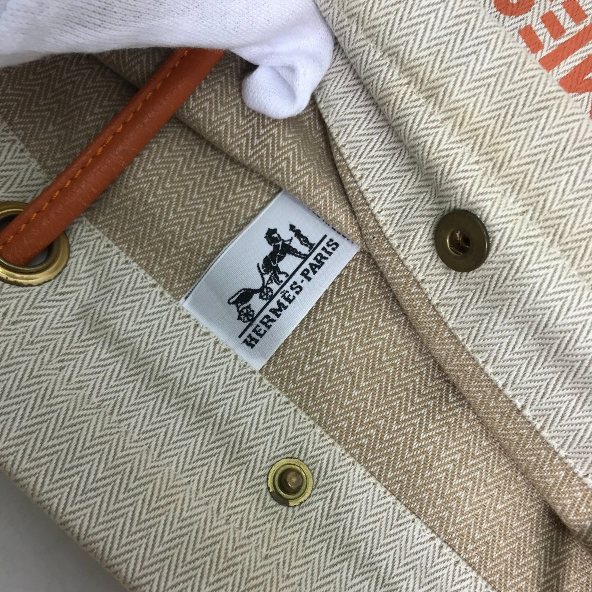 Hermes Beige Orange Canvas Leather Shoulder Bag (Pre-Owned)