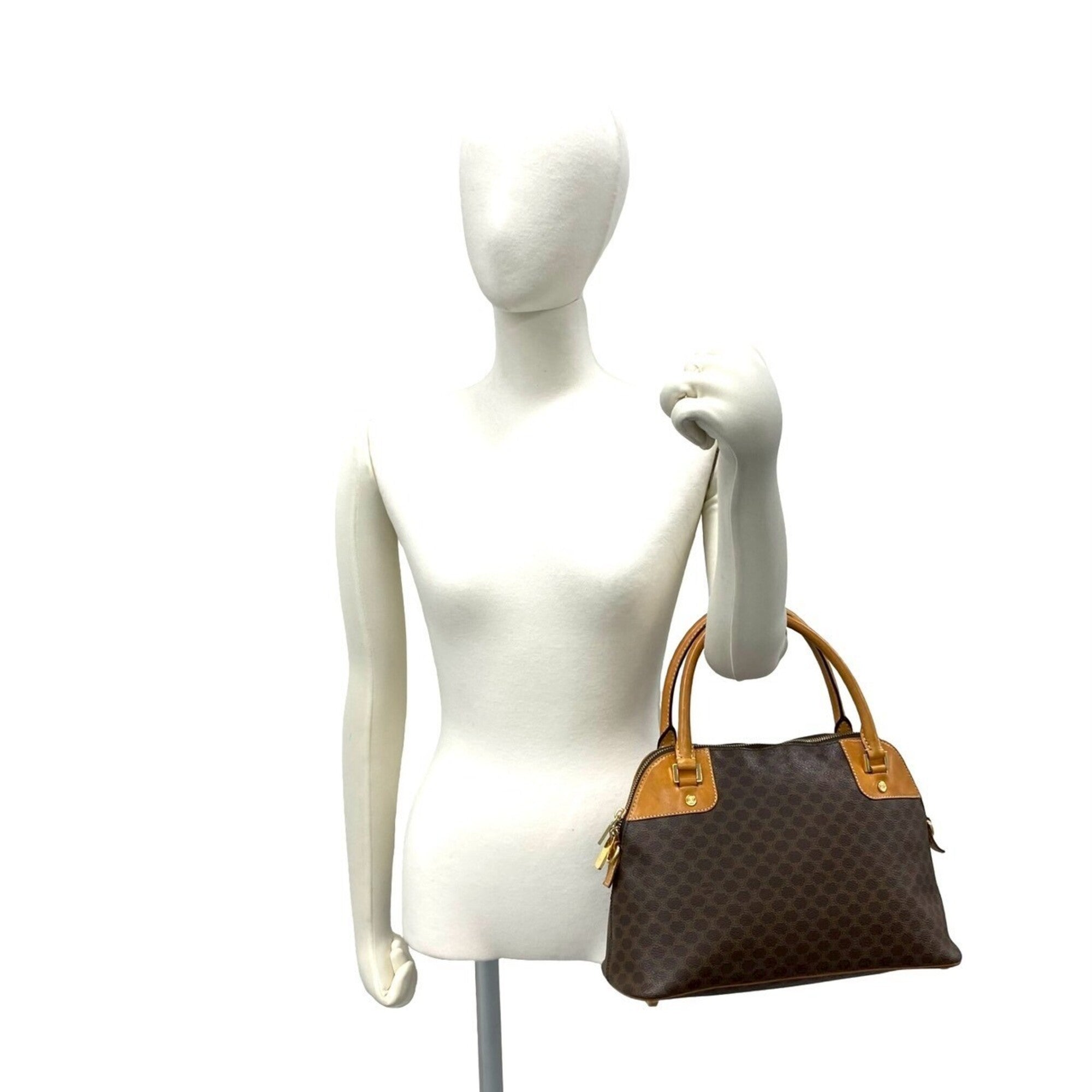 Celine Brown Leather Pvc Boston Bag Handbag (Pre-Owned)