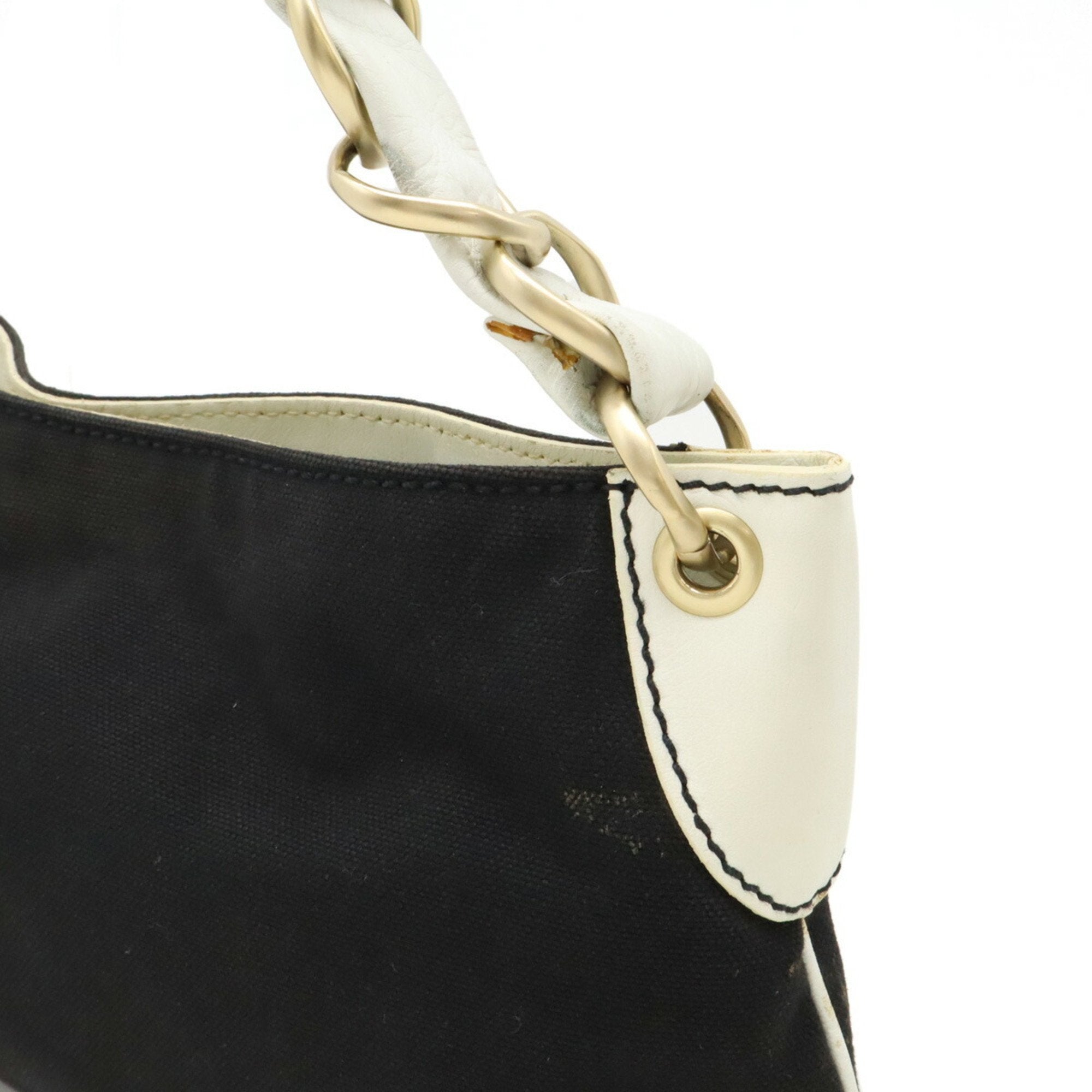 Chanel Black White Canvas Leather Shoulder Bag (Pre-Owned)