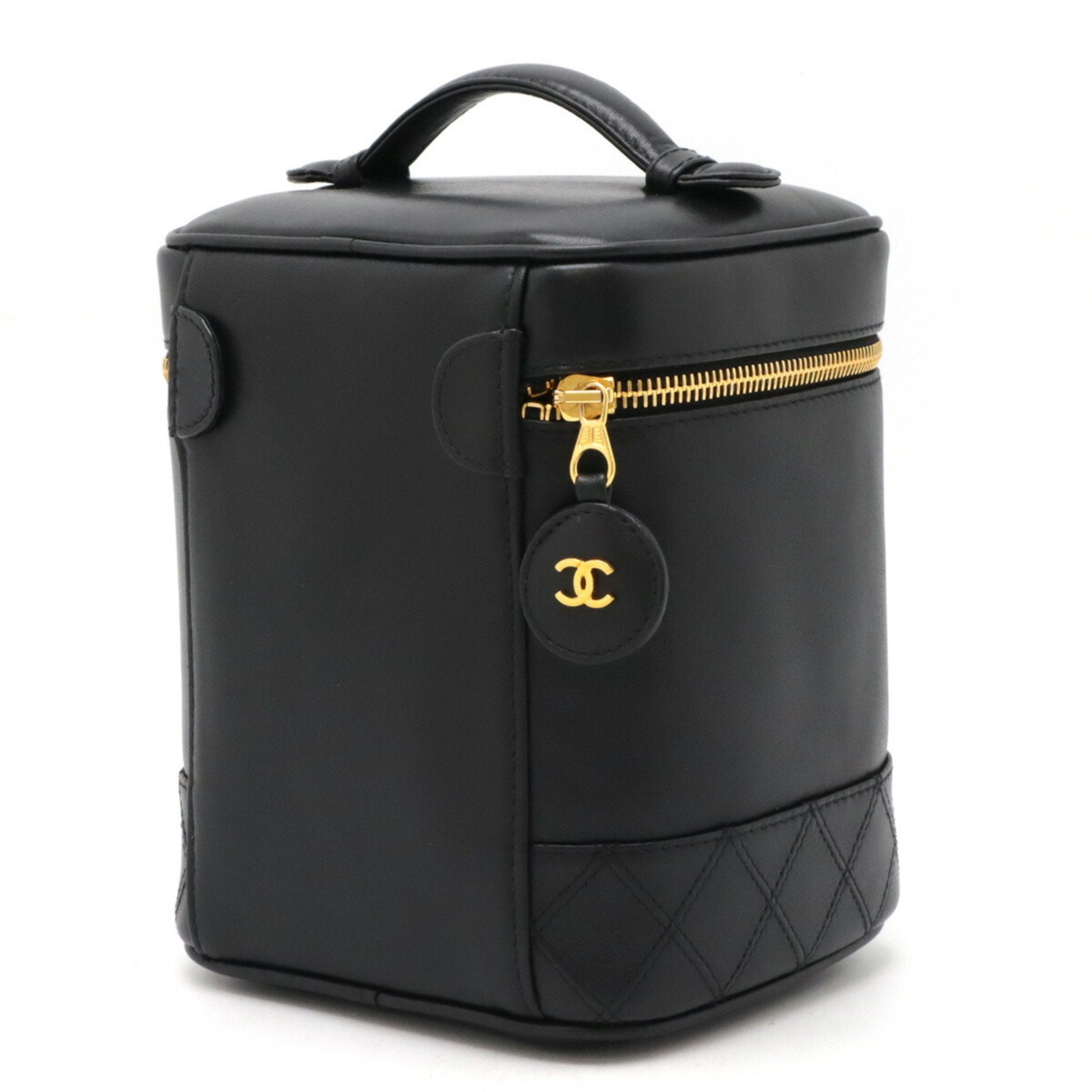 Chanel Black Leather Handbag Vanity Bag (Pre-Owned)
