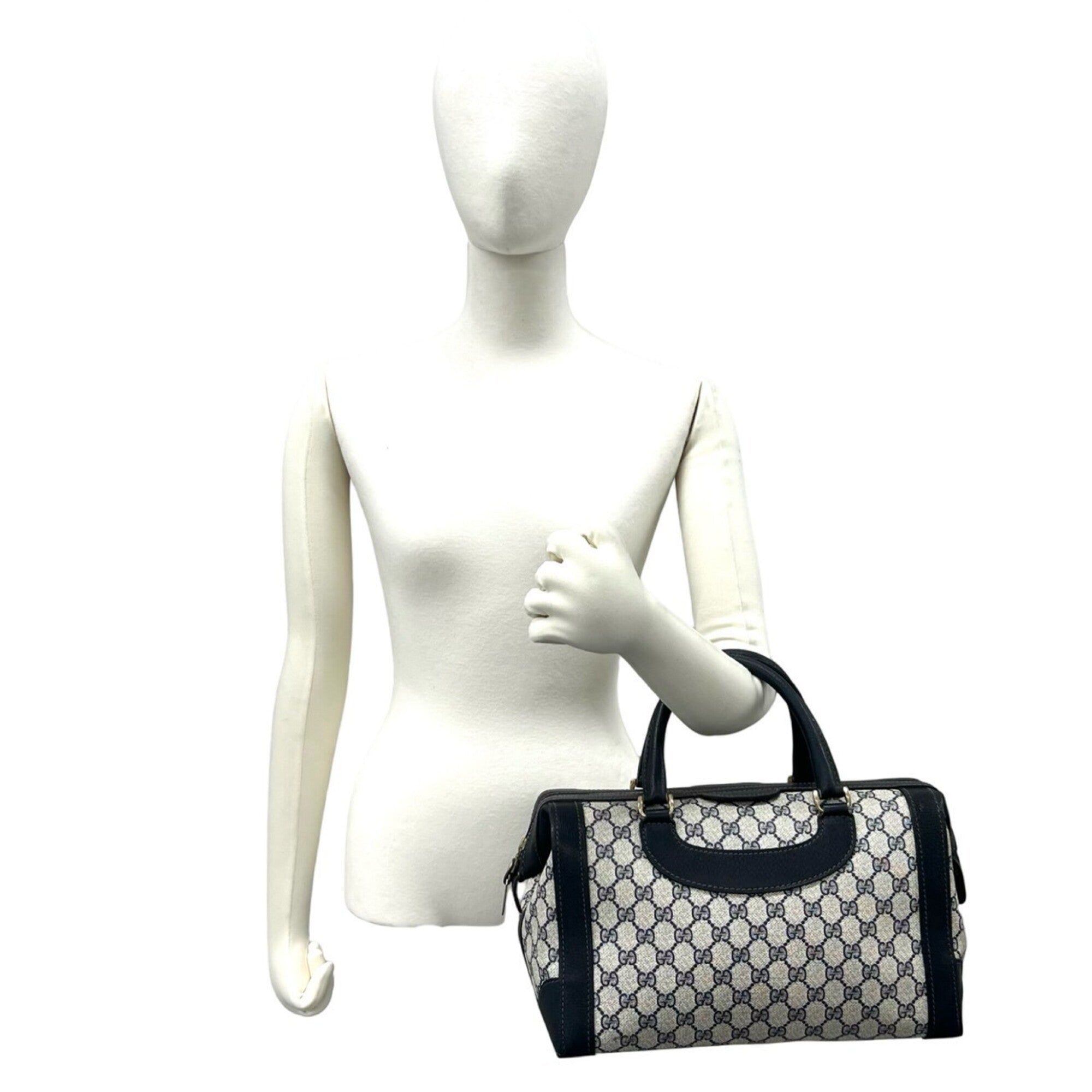 Gucci Navy Pvc Leather Boston Bag Handbag Tote Bag (Pre-Owned)