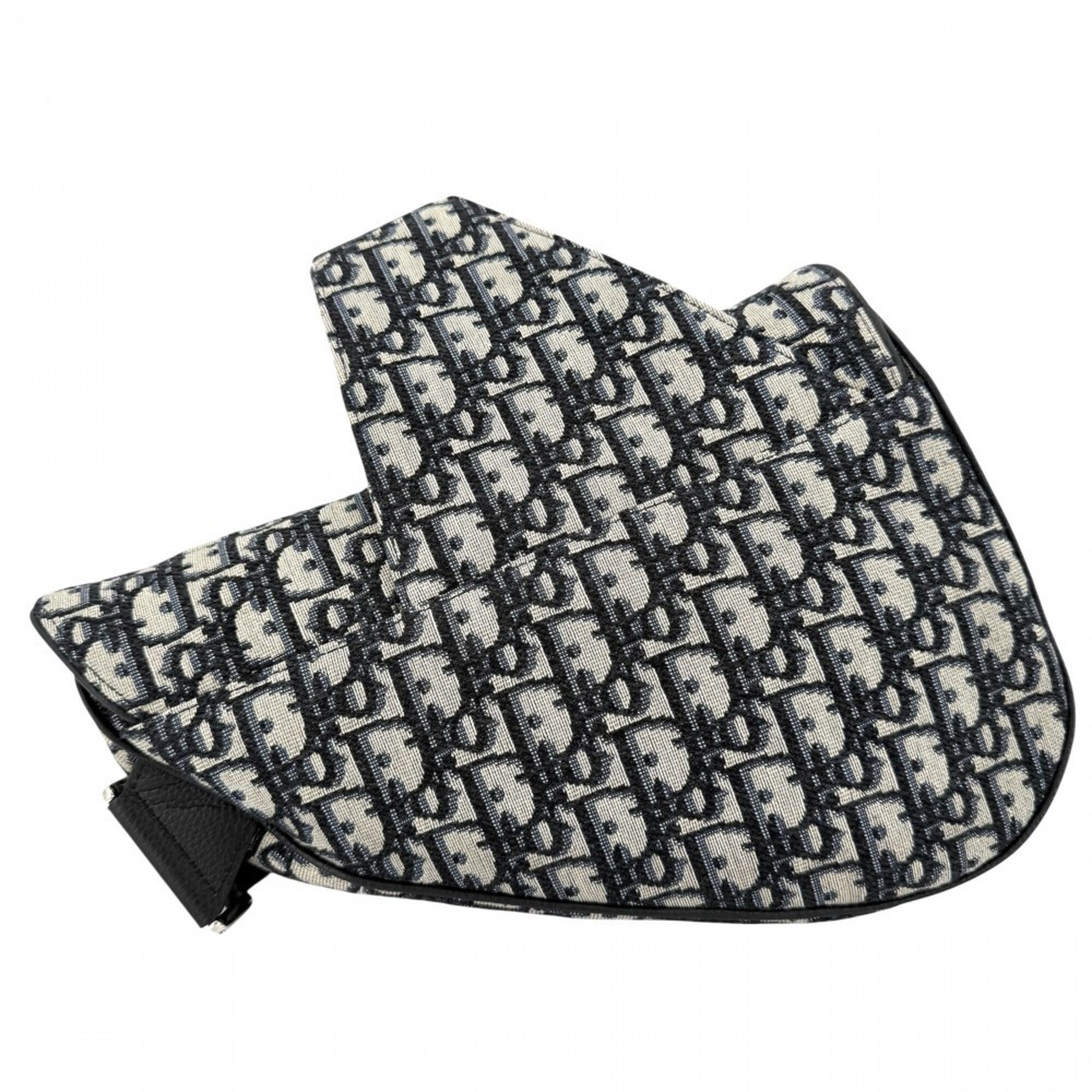 Christian Dior Beige Black Navy White Canvas Saddle Bag Shoulder Bag Sling Bag (Pre-Owned)