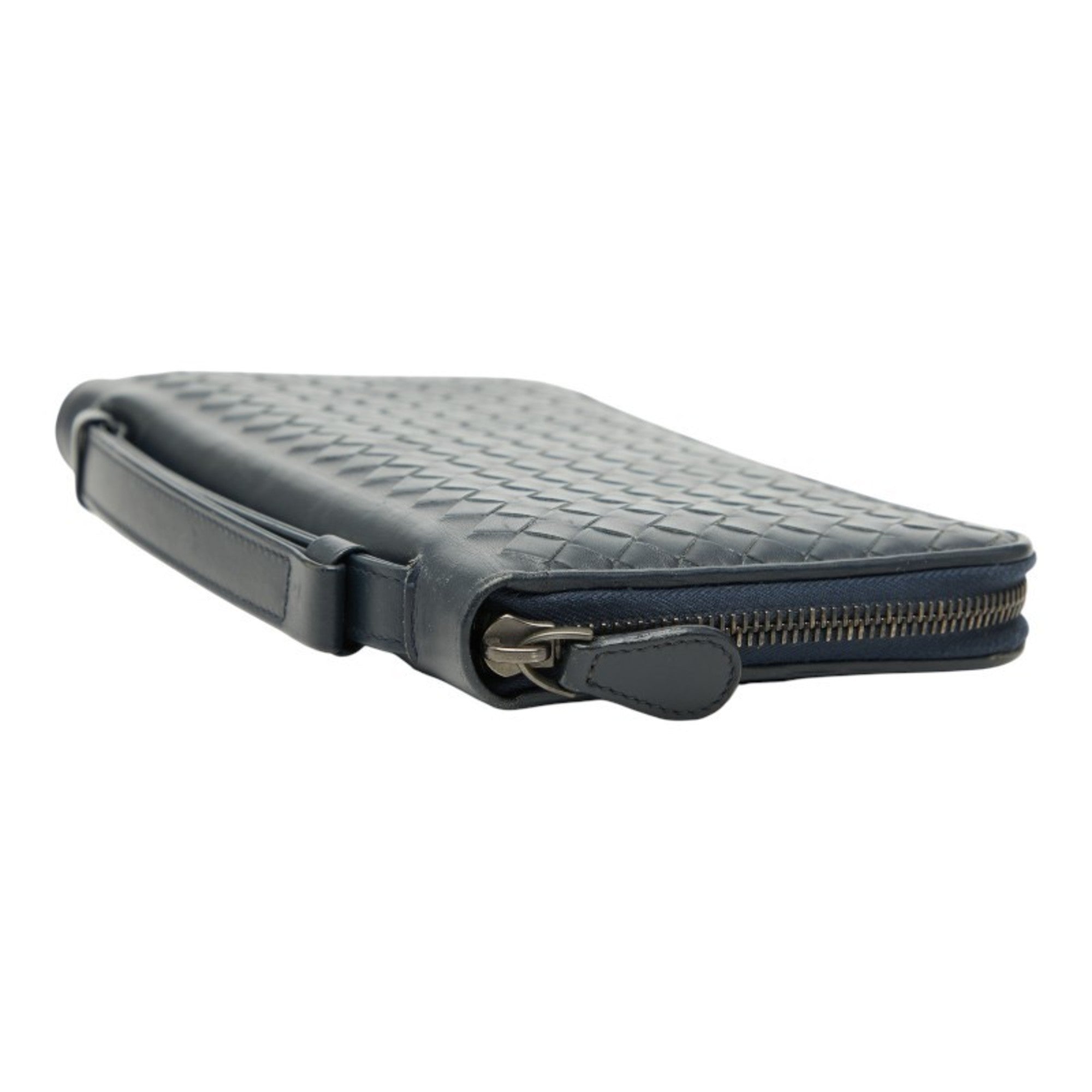 Bottega Veneta Intrecciato Navy Leather Long Wallet (Bi-Fold) (Pre-Owned)