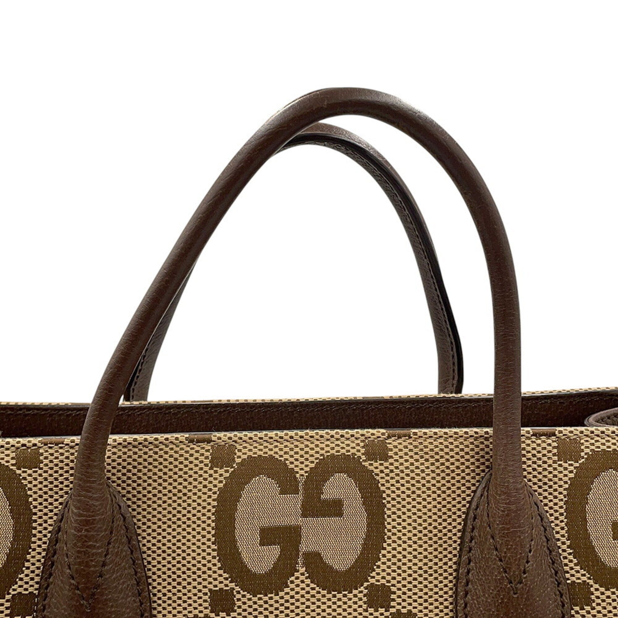 Gucci Beige Brown Canvas Leather Shoulder Bag Tote Bag (Pre-Owned)