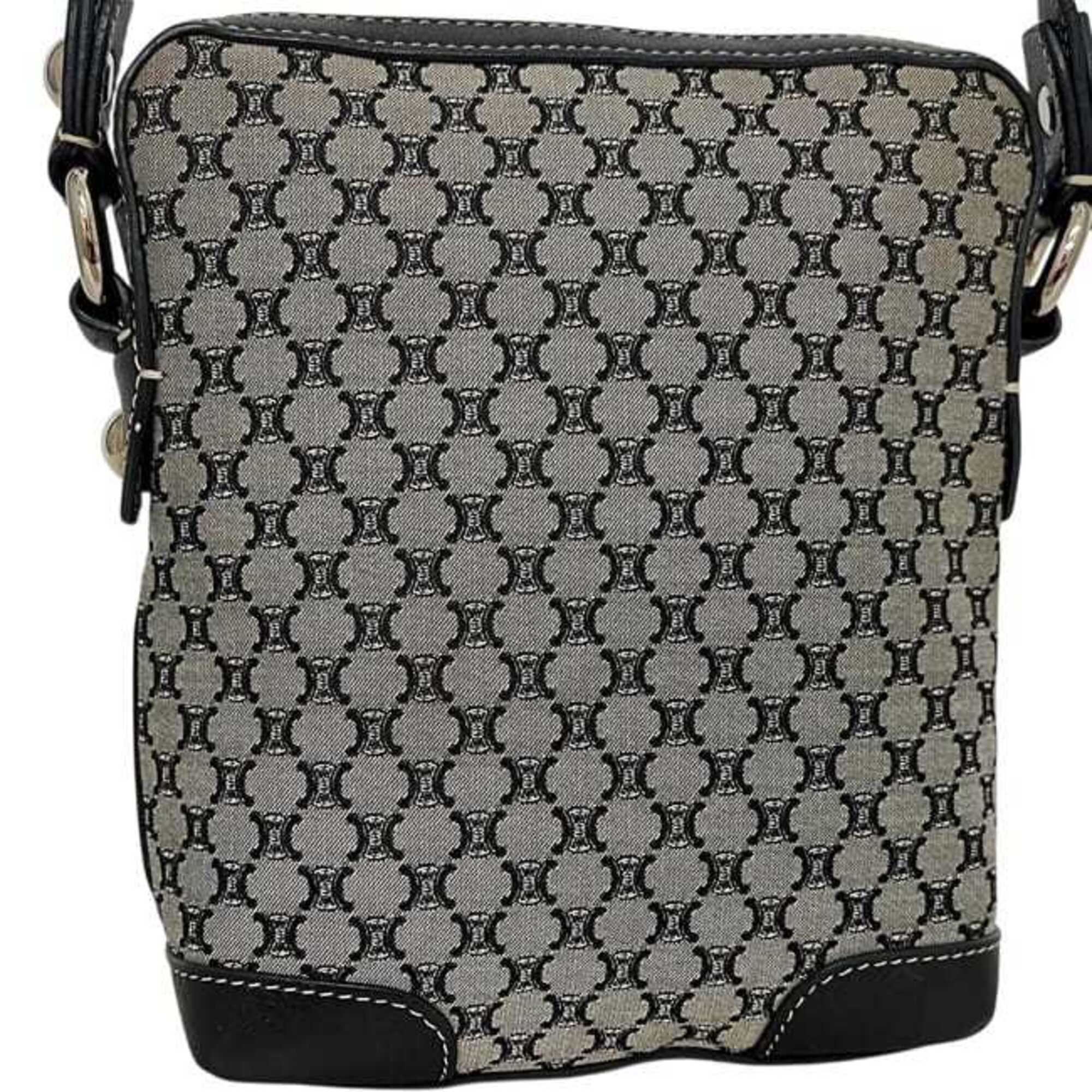 Celine Black Gray Nylon Leather Shoulder Bag (Pre-Owned)