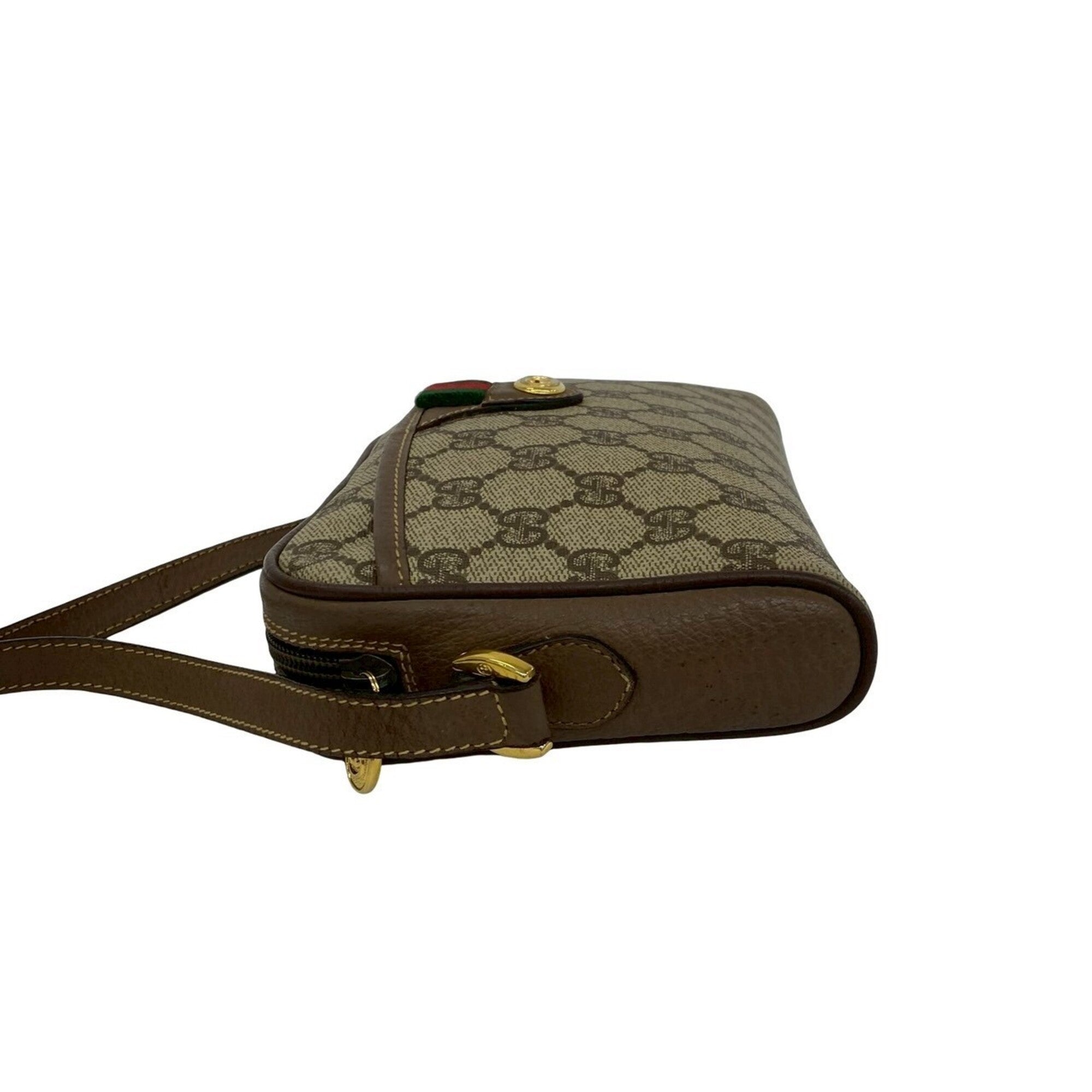 Gucci Brown Green Red Color Pvc Leather Shoulder Bag (Pre-Owned)