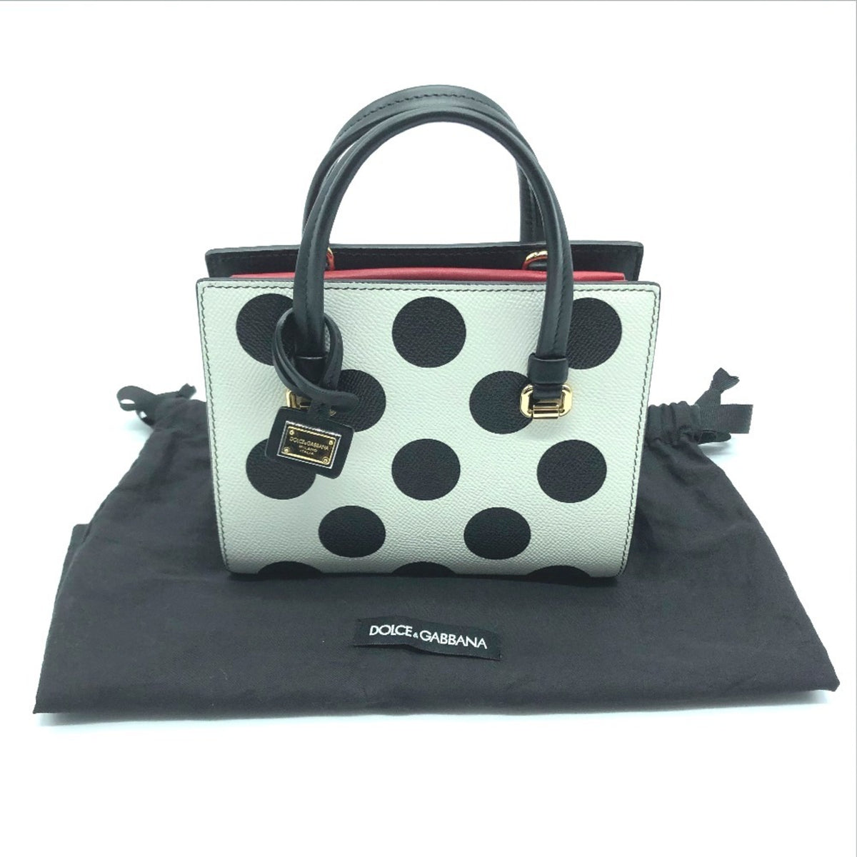 Dolce & Gabbana Black Red Color White Leather Handbag Shoulder Bag (Pre-Owned)