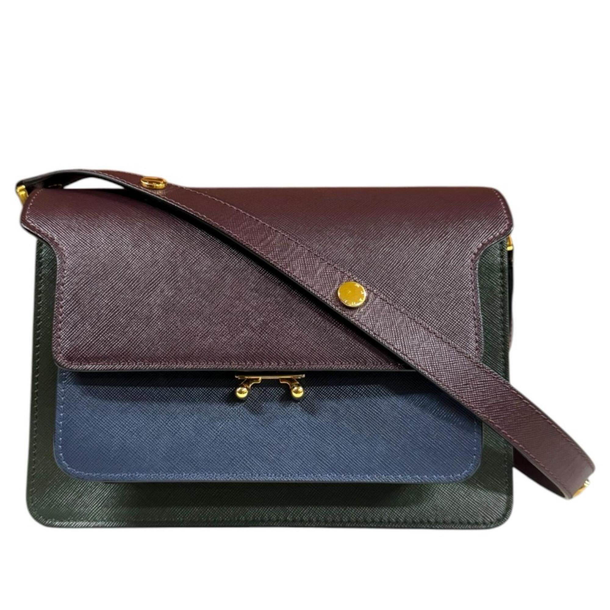 Marni Brown Green Navy Leather Shoulder Bag (Pre-Owned)