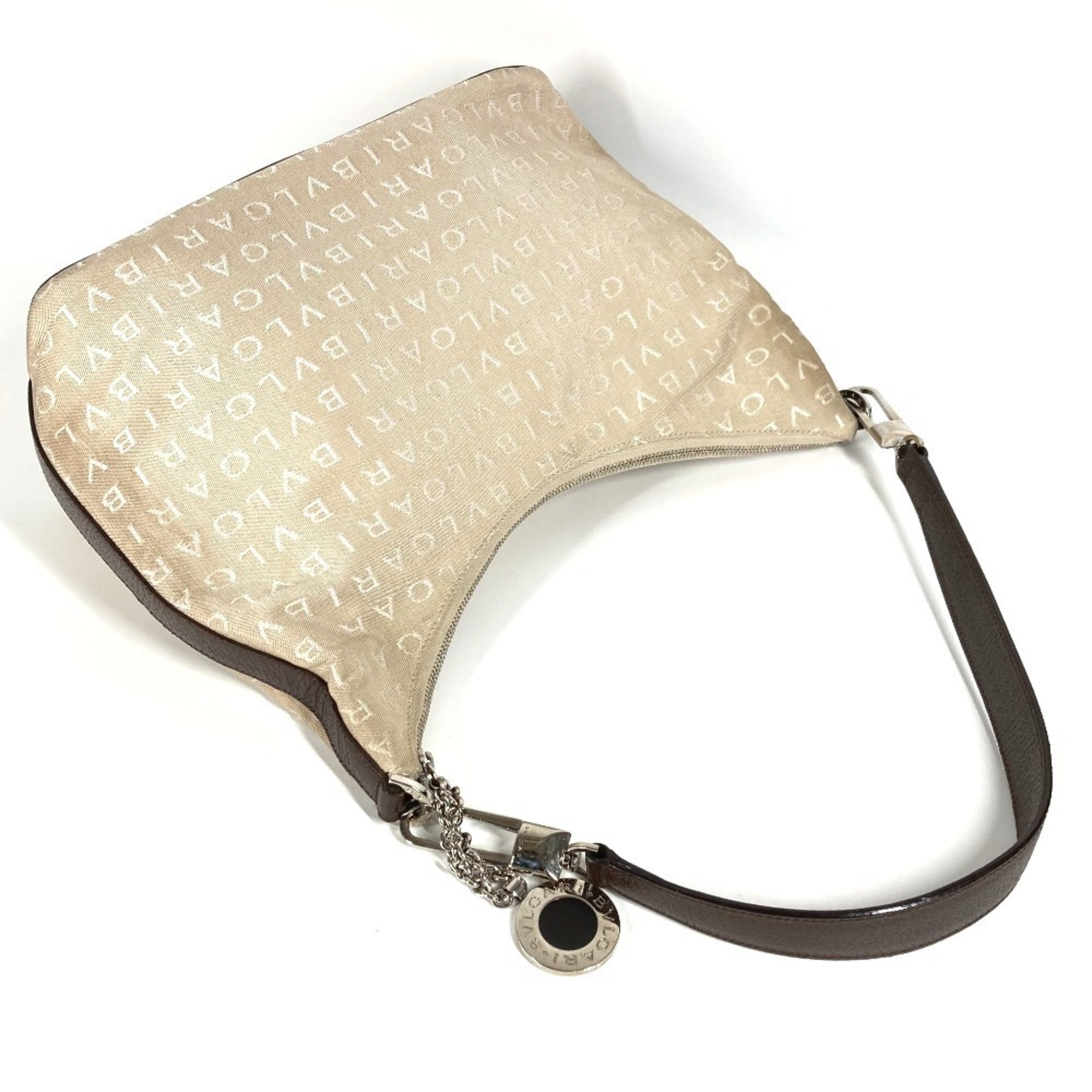 Bvlgari Logomania Beige Leather Canvas Shoulder Bag (Pre-Owned)