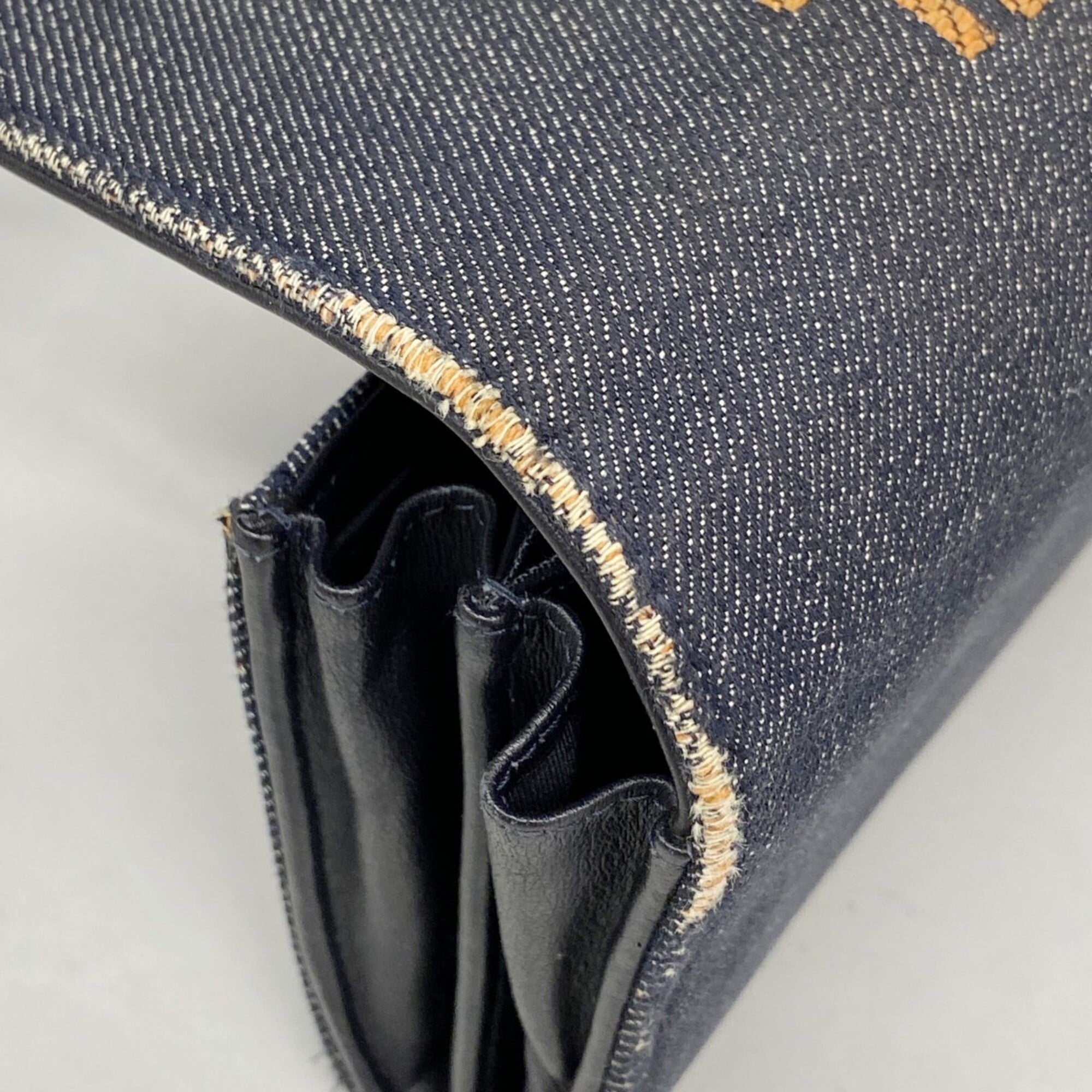 Chanel Black Orange Denim Long Wallet (Bi-Fold) (Pre-Owned)