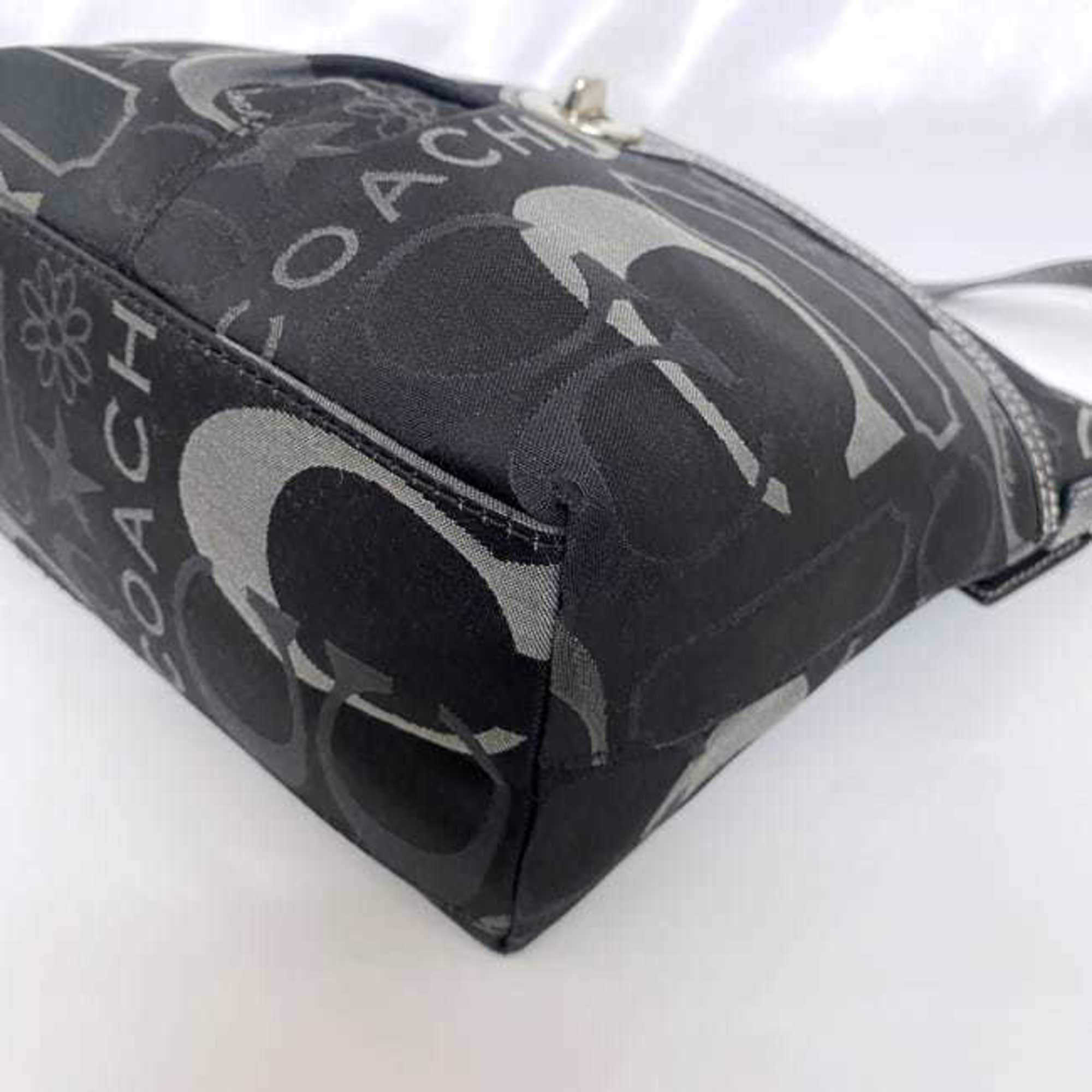 Coach Black Canvas Leather Shoulder Bag (Pre-Owned)