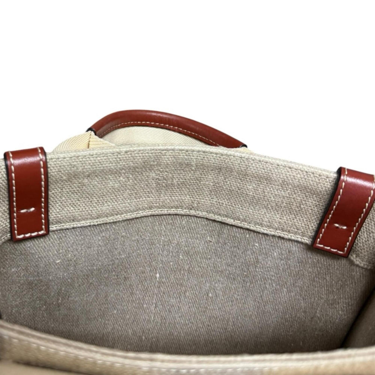 Chloé Beige Brown Linen Leather Shoulder Bag Tote Bag (Pre-Owned)