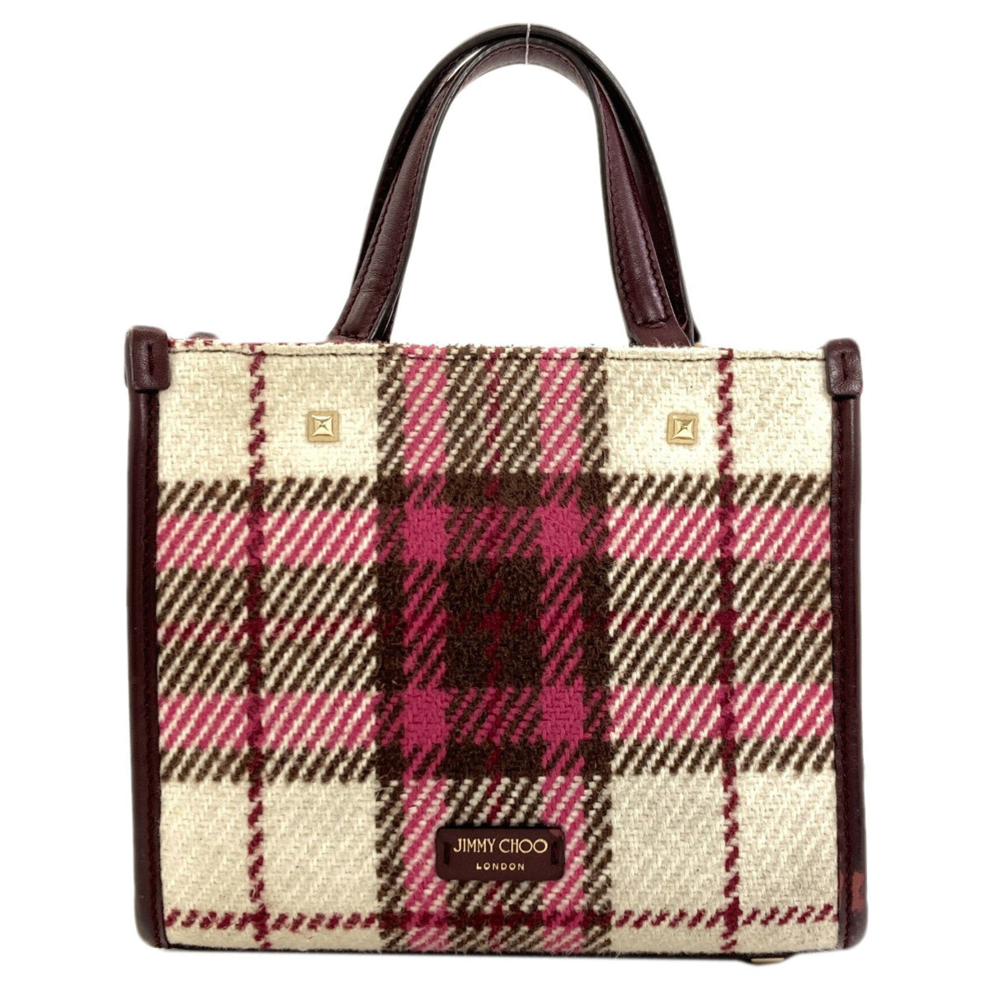 Jimmy Choo Beige Bordeaux Pink Wool Leather Handbag (Pre-Owned)