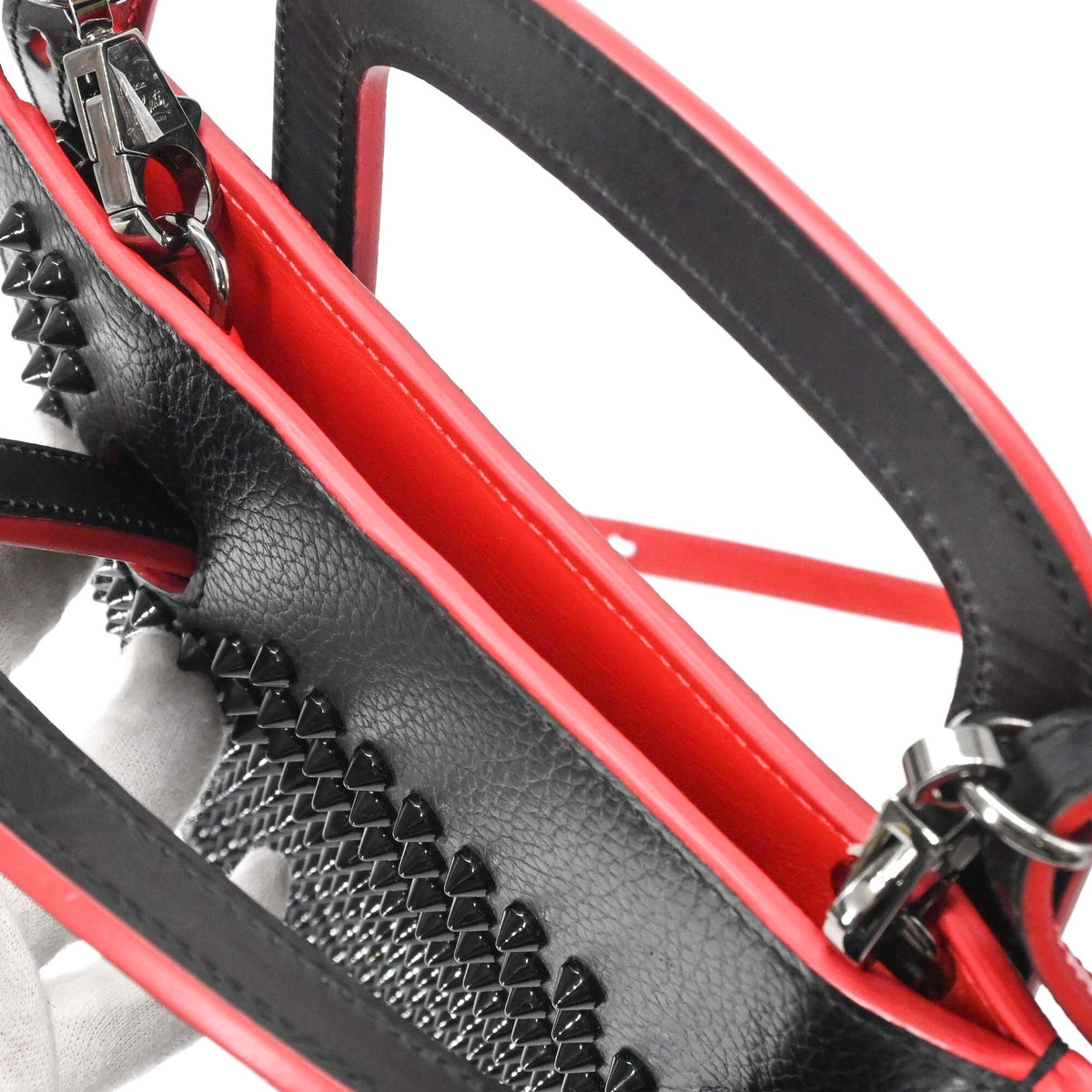 Christian Louboutin Black Red Color Leather Handbag Shoulder Bag (Pre-Owned)