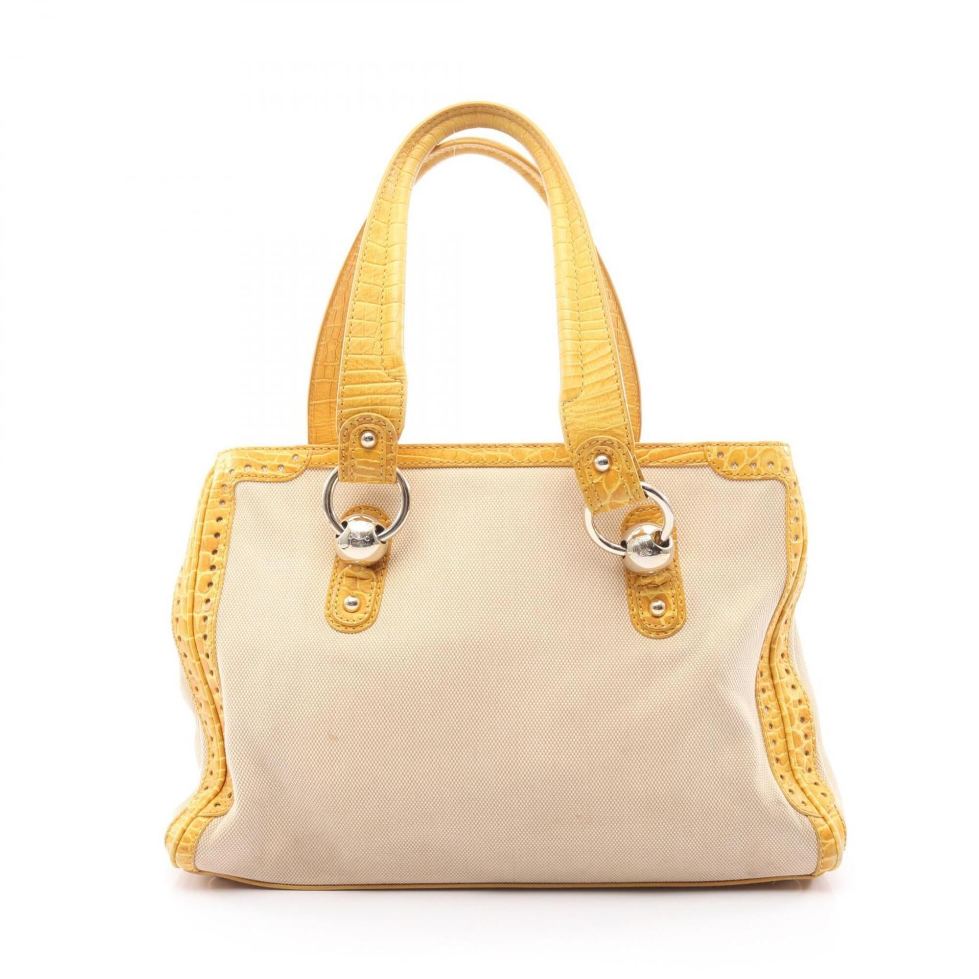 Celine Beige Yellow Canvas Leather Handbag Shoulder Bag (Pre-Owned)